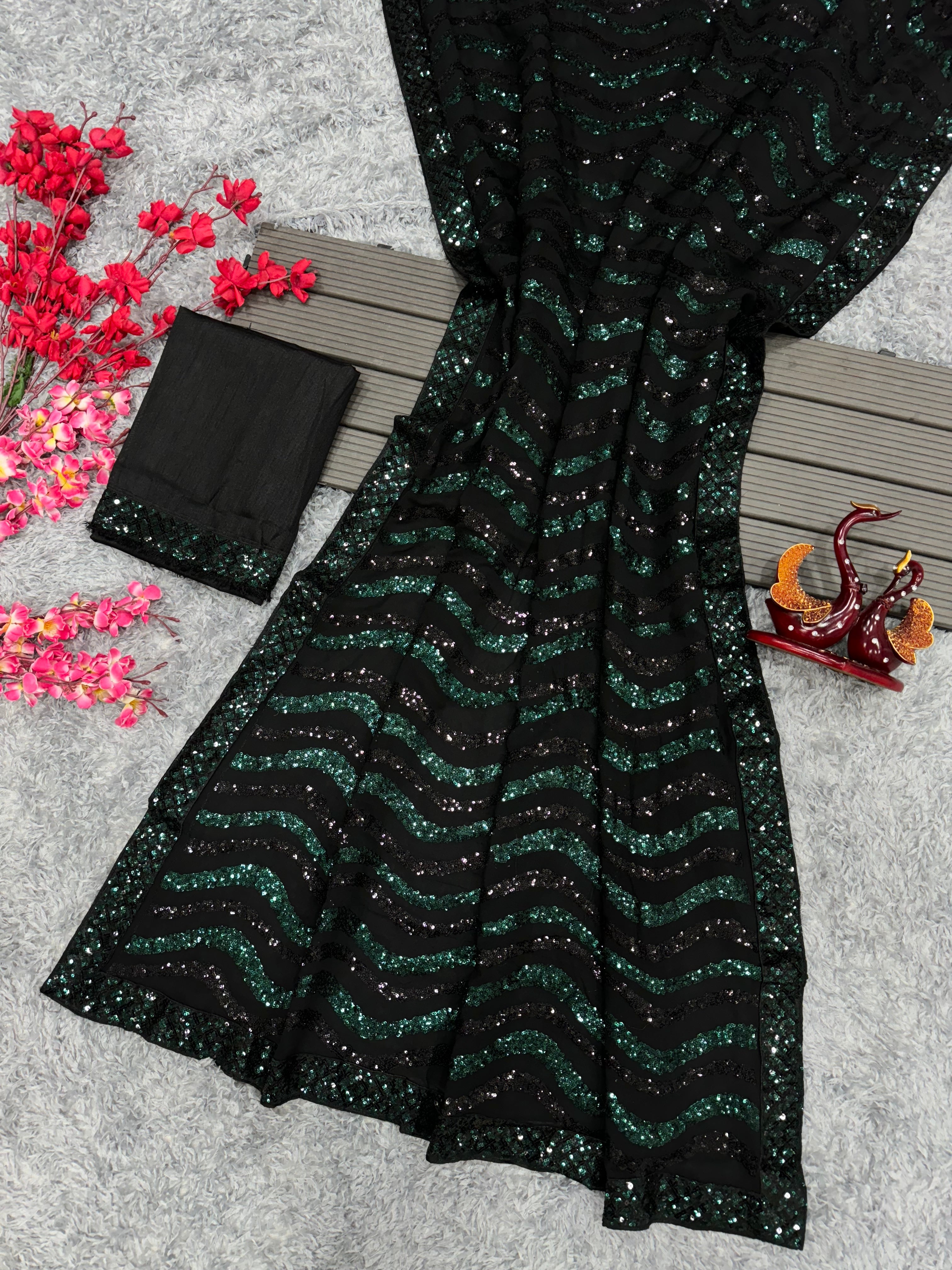 Party Wear Beautiful Saree With Sequence Embroidery Work