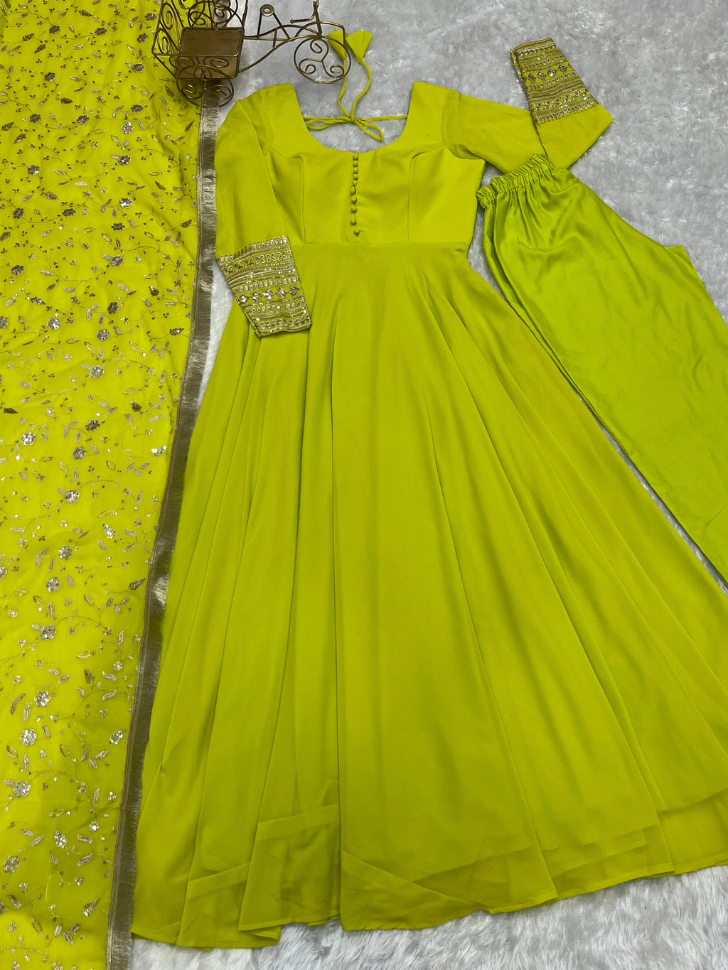 Designer Party Wear Anarkali Gown Pent And Dupatta
