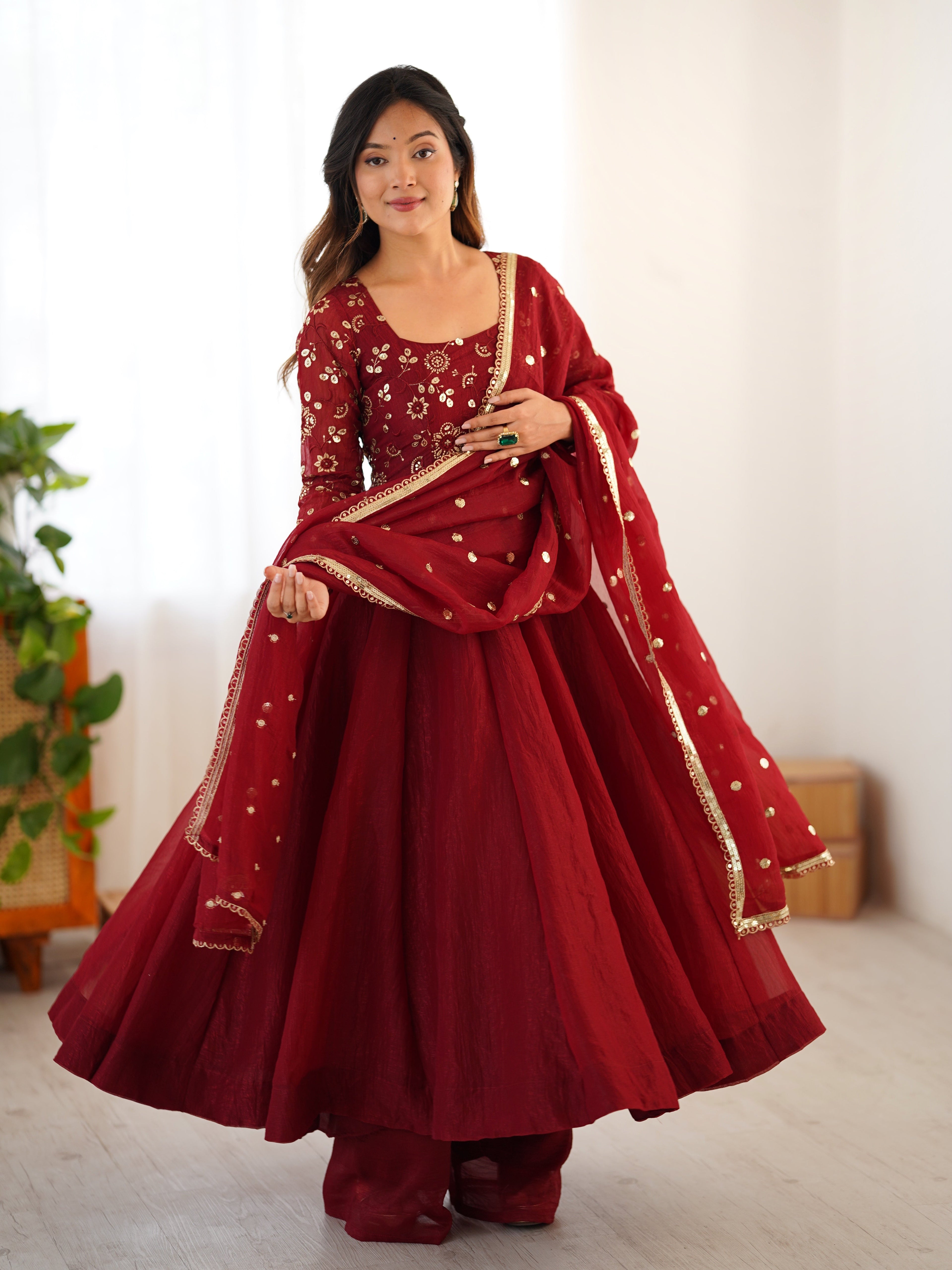 Designer Party Wear Gown And Bottom With Dupatta With Lace Border