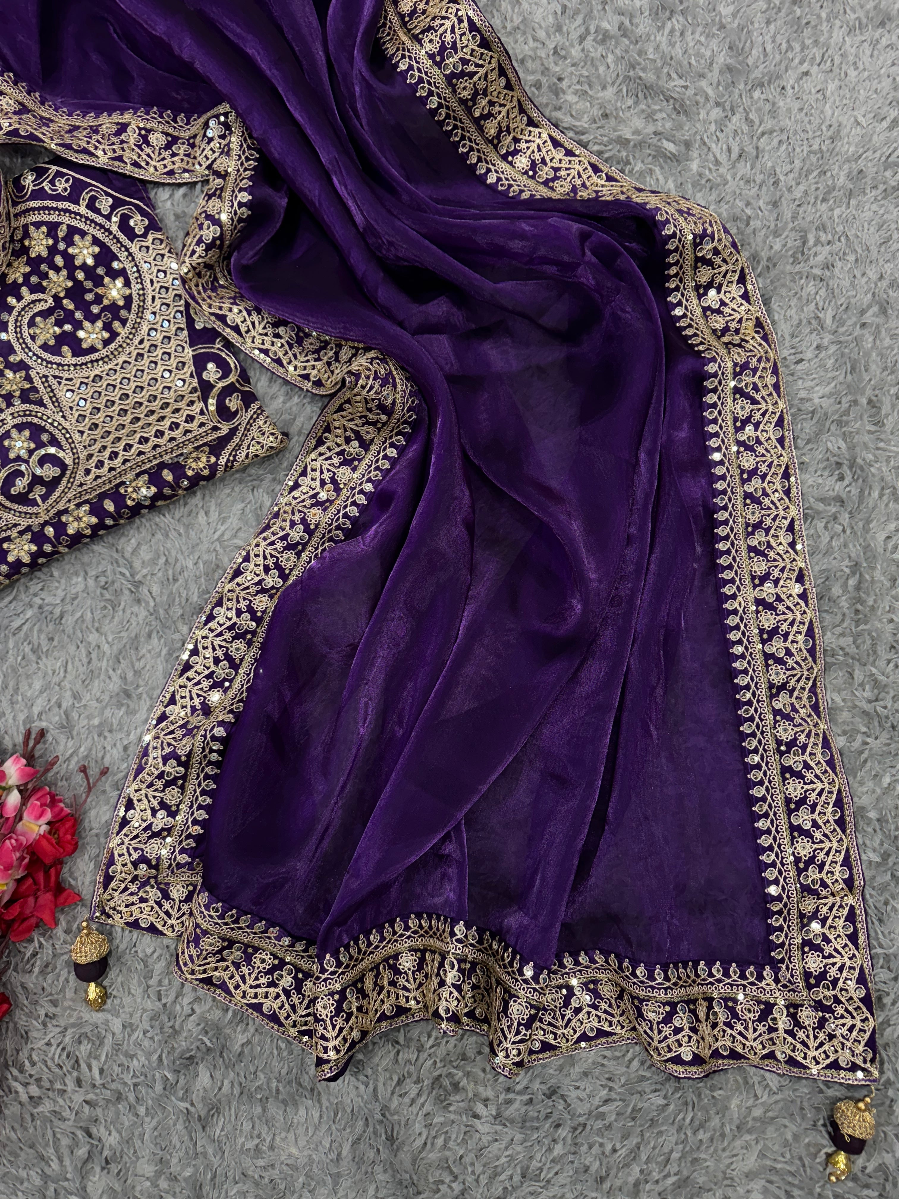 Party Wear Designer Saree With Sequins And Dori Embroidery Work