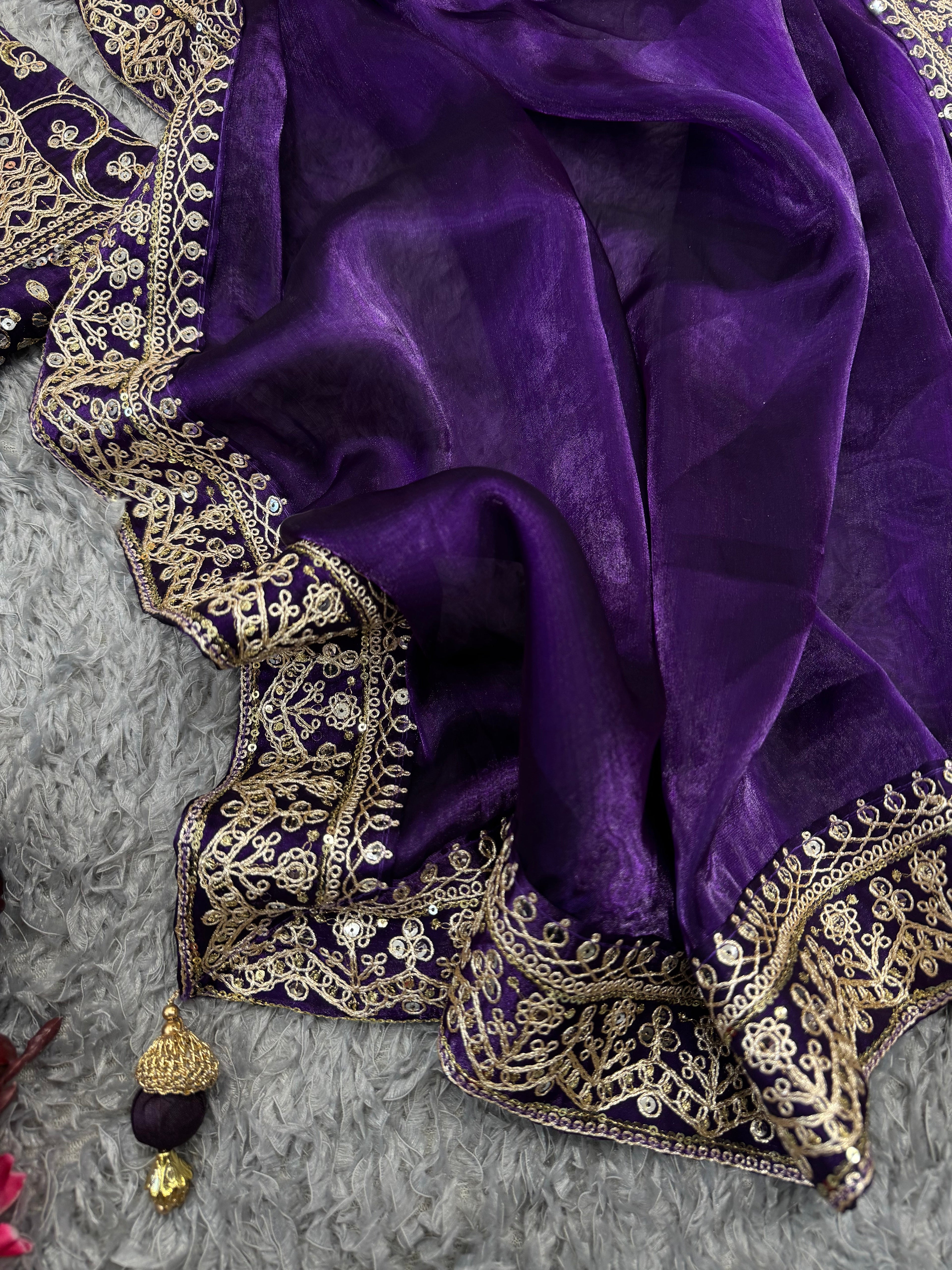 Party Wear Designer Saree With Sequins And Dori Embroidery Work