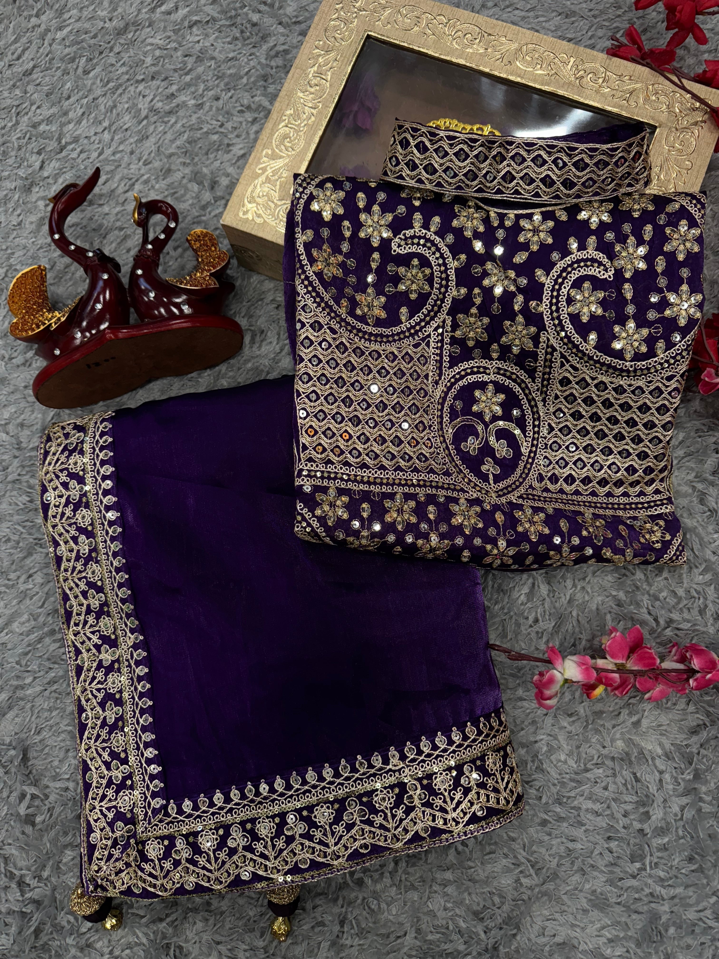 Party Wear Designer Saree With Sequins And Dori Embroidery Work