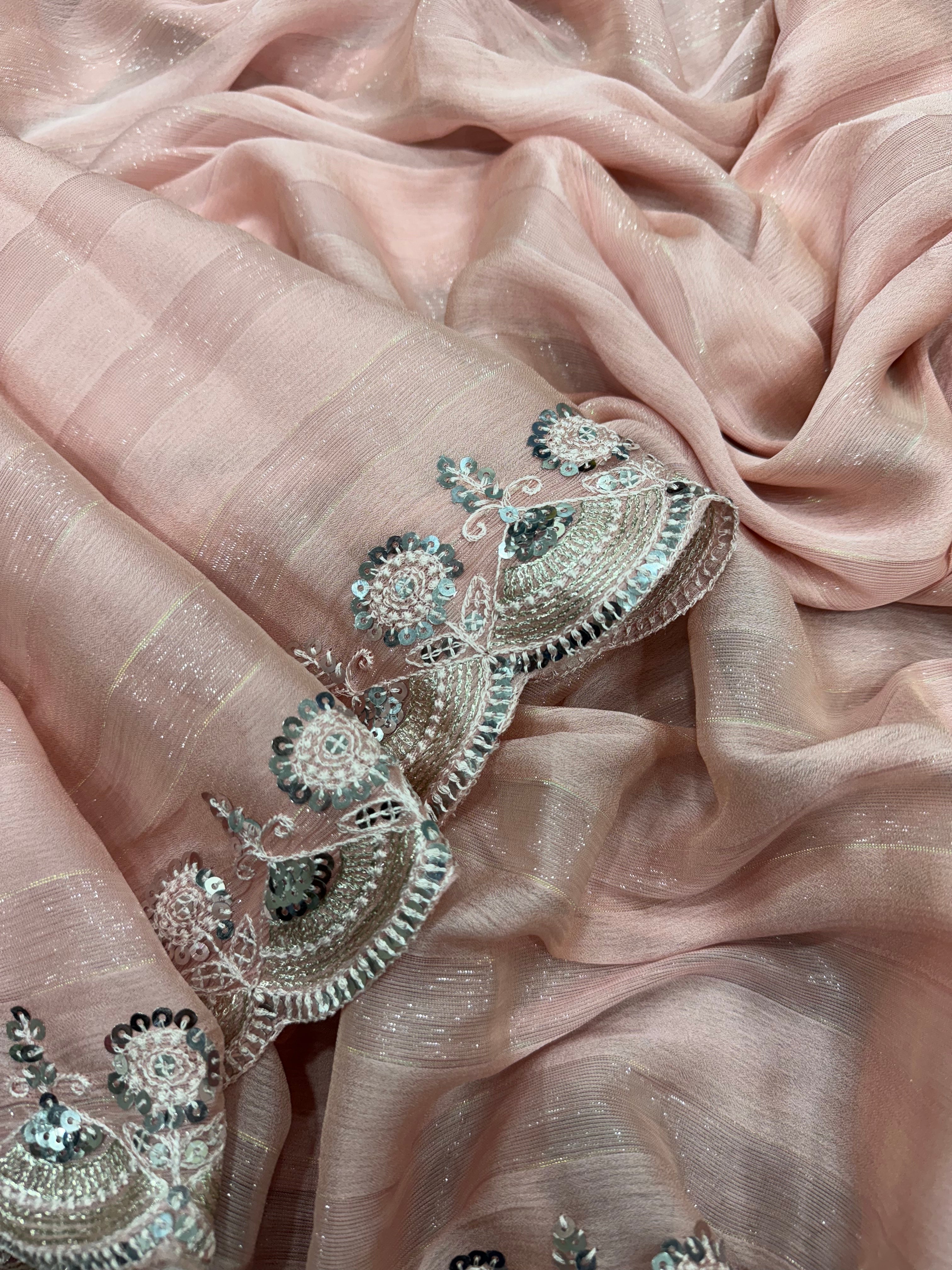Designer Party Wear Saree With Sequence And Embroidery Work