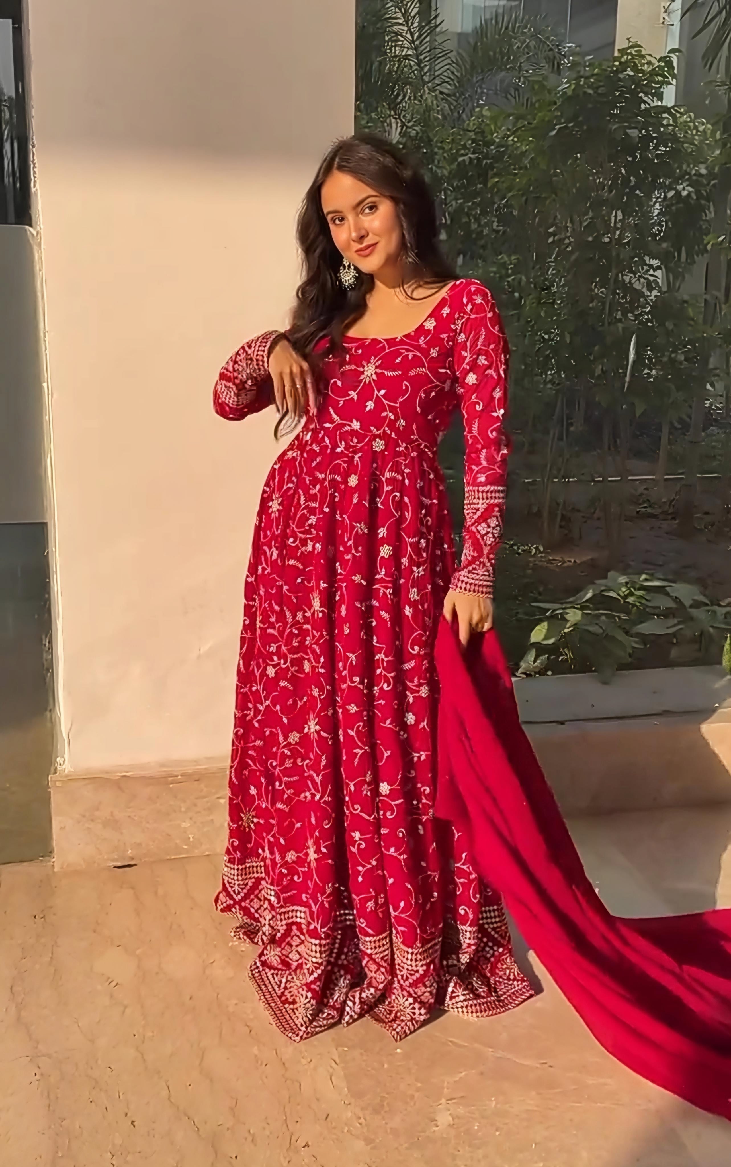 Party Wear Designer Anarkali Gown, Pent And Dupatta