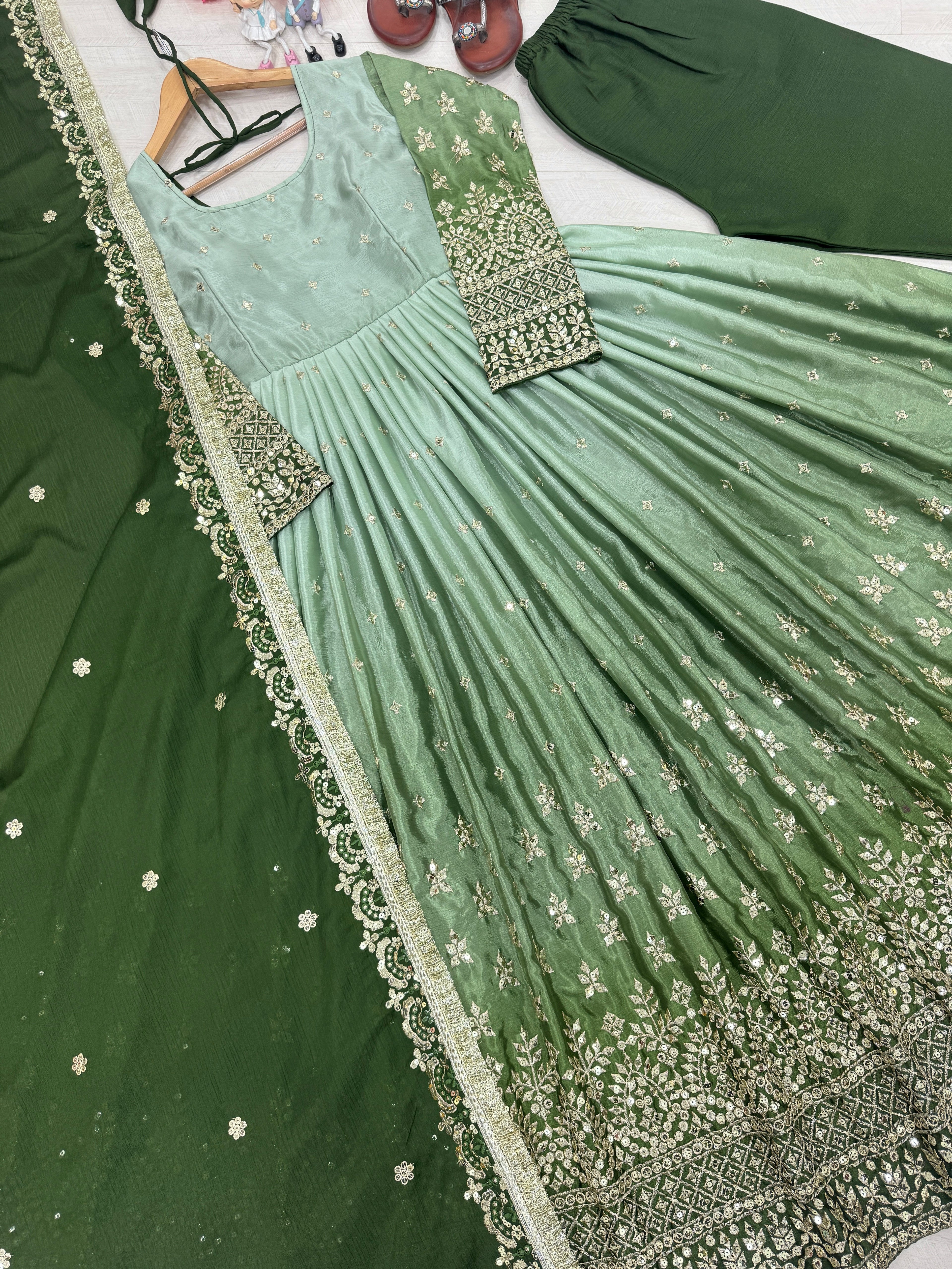 Party Wear Look  Anarkali Gown, Dupatta & Fancy Bottom