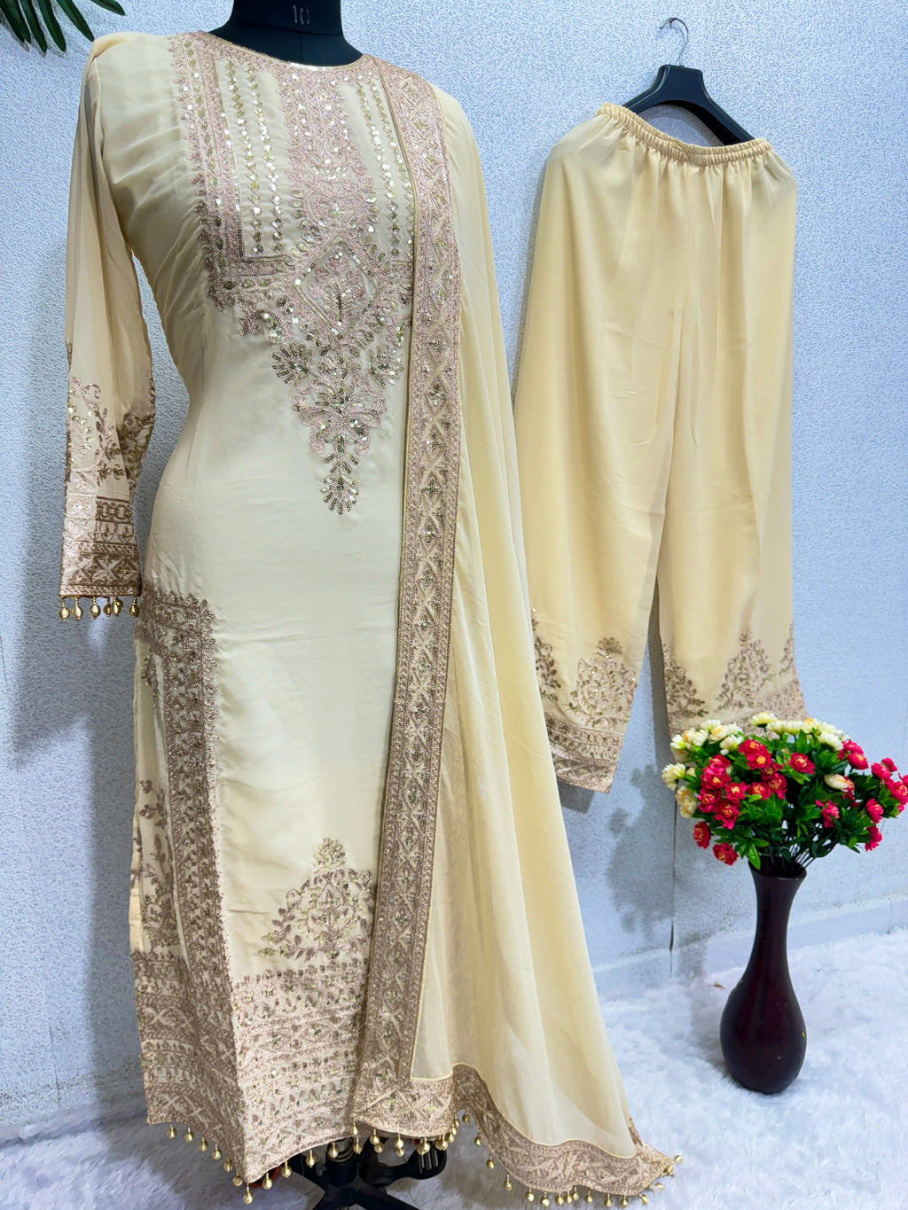 Beautiful Party Wear Top And Plazzo With Dupatta
