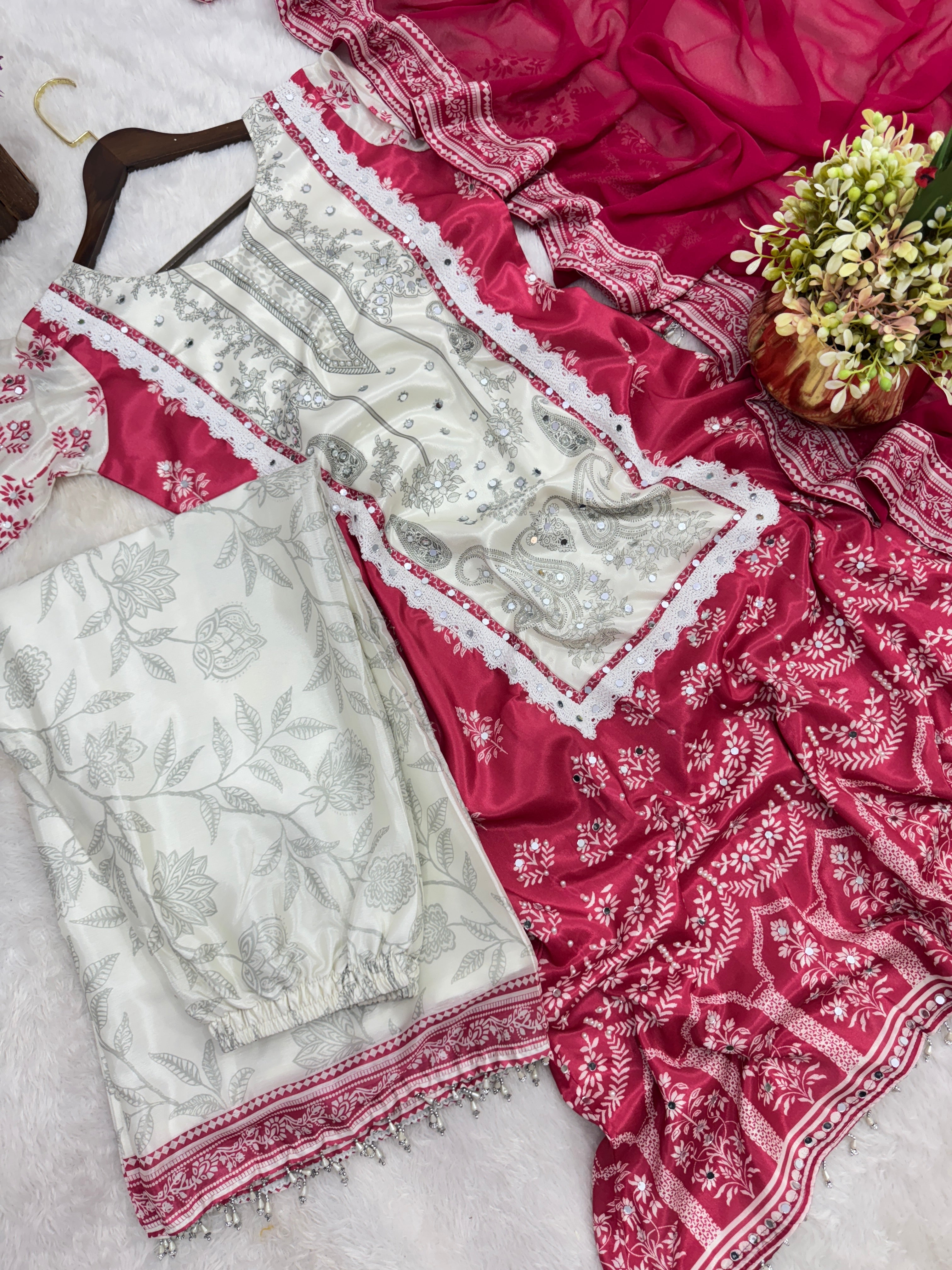 डिज़ाइनर पार्टी वियर फैंसी टॉप-प्लाज़ो और दुपट्टा