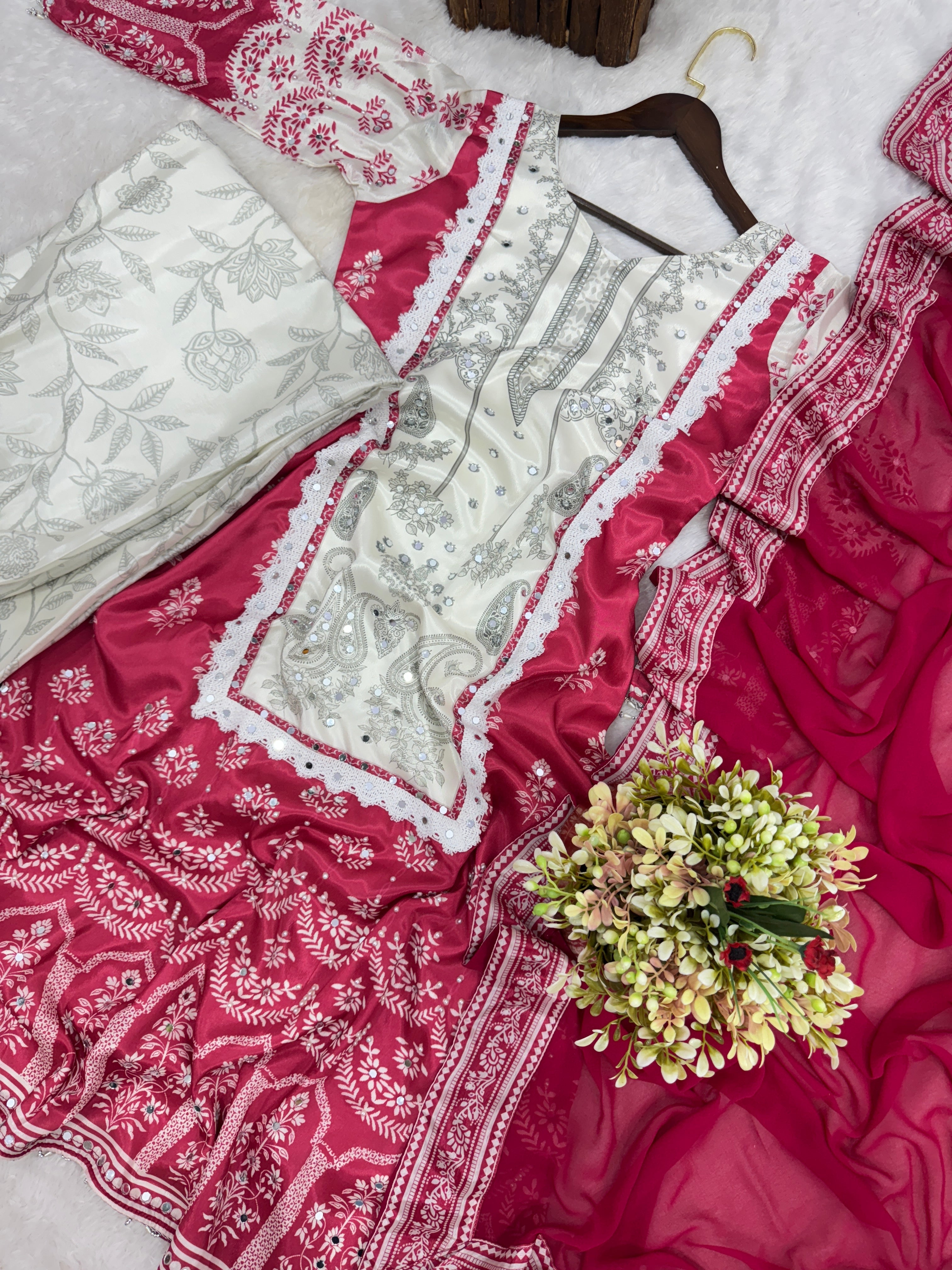 डिज़ाइनर पार्टी वियर फैंसी टॉप-प्लाज़ो और दुपट्टा