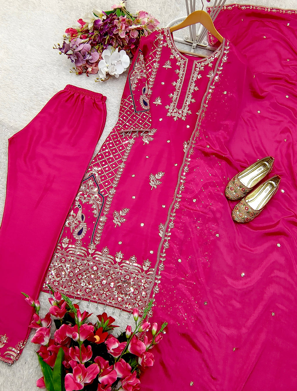 Beautiful Party Wear Top-Pent And Dupatta With Embroidery Sequence Work