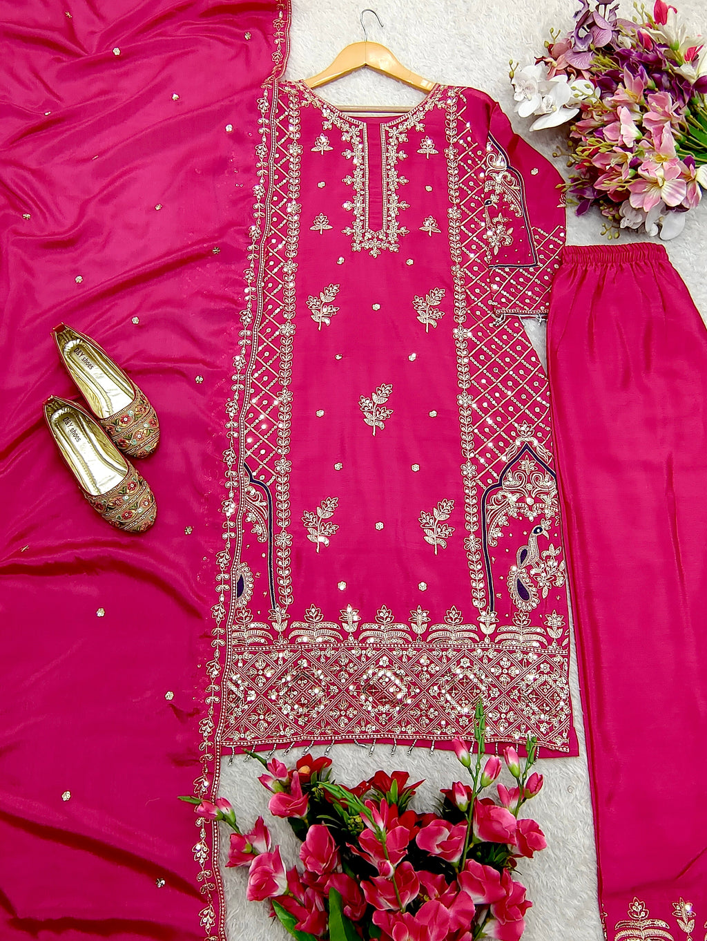 Beautiful Party Wear Top-Pent And Dupatta With Embroidery Sequence Work