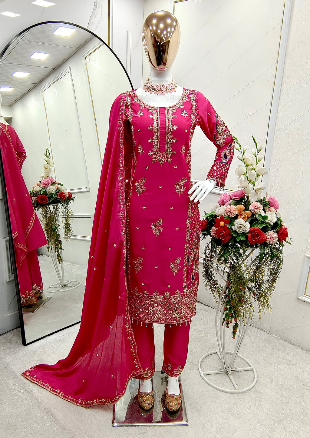 Beautiful Party Wear Top-Pent And Dupatta With Embroidery Sequence Work