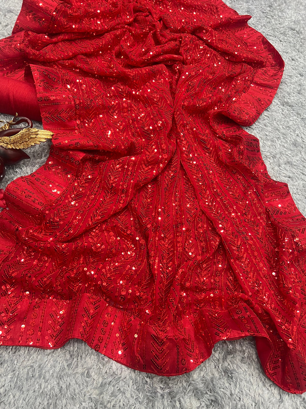 Party Wear Designer Saree With Beautiful Sequence Embroidery Work