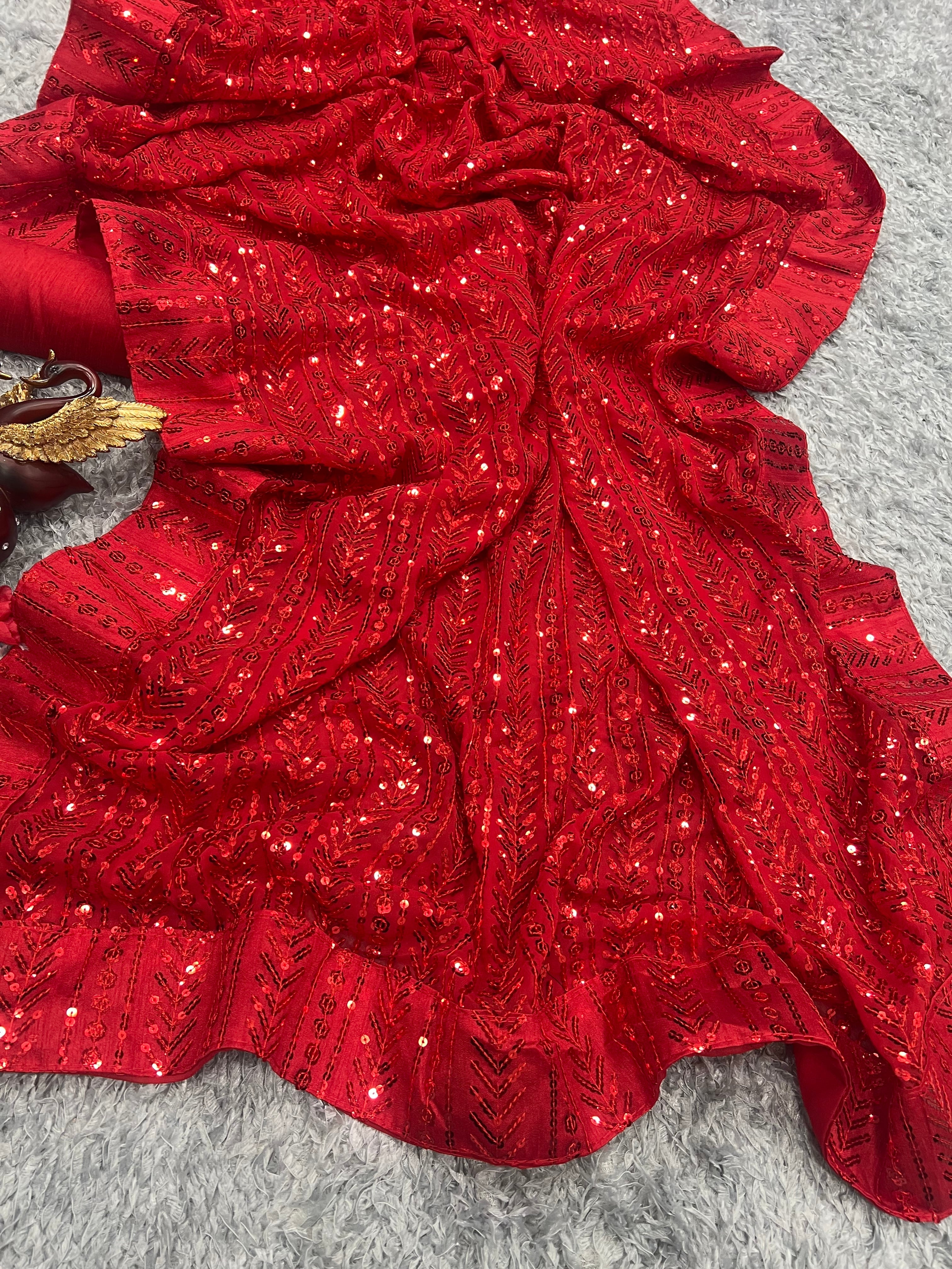 Party Wear Designer Saree With Beautiful Sequence Embroidery Work