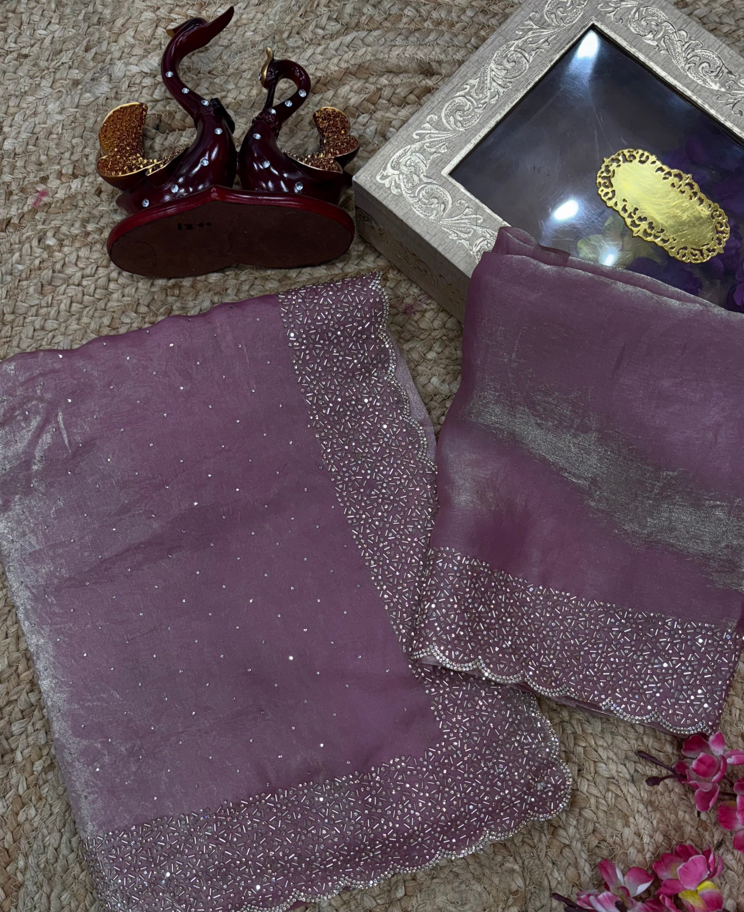 Designer Party Wear Saree With Jarkhan Diamond Work