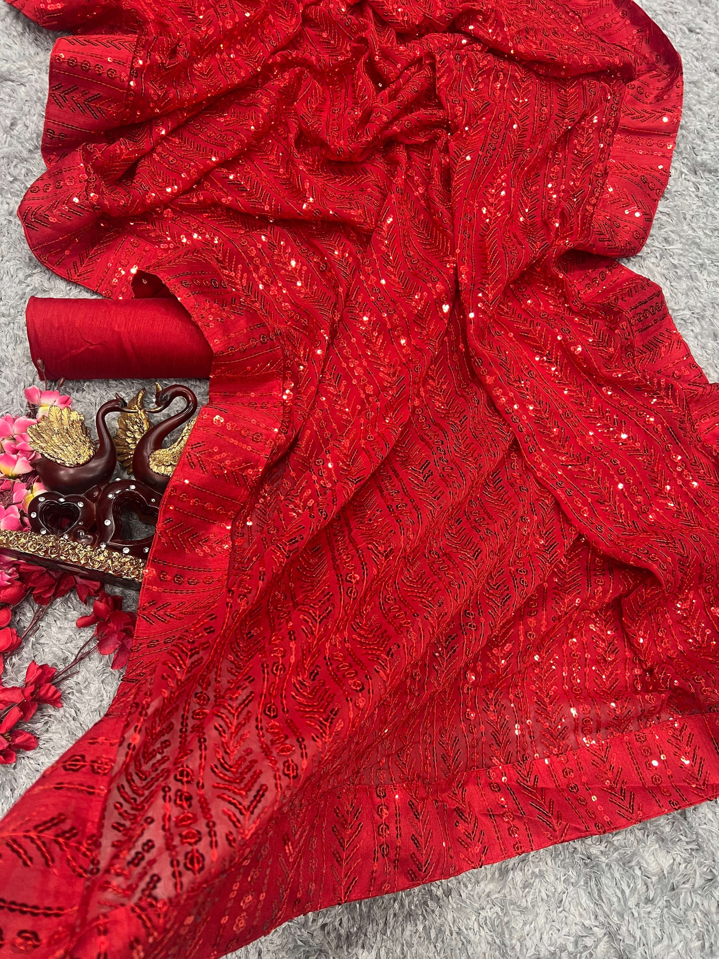 Party Wear Designer Saree With Beautiful Sequence Embroidery Work