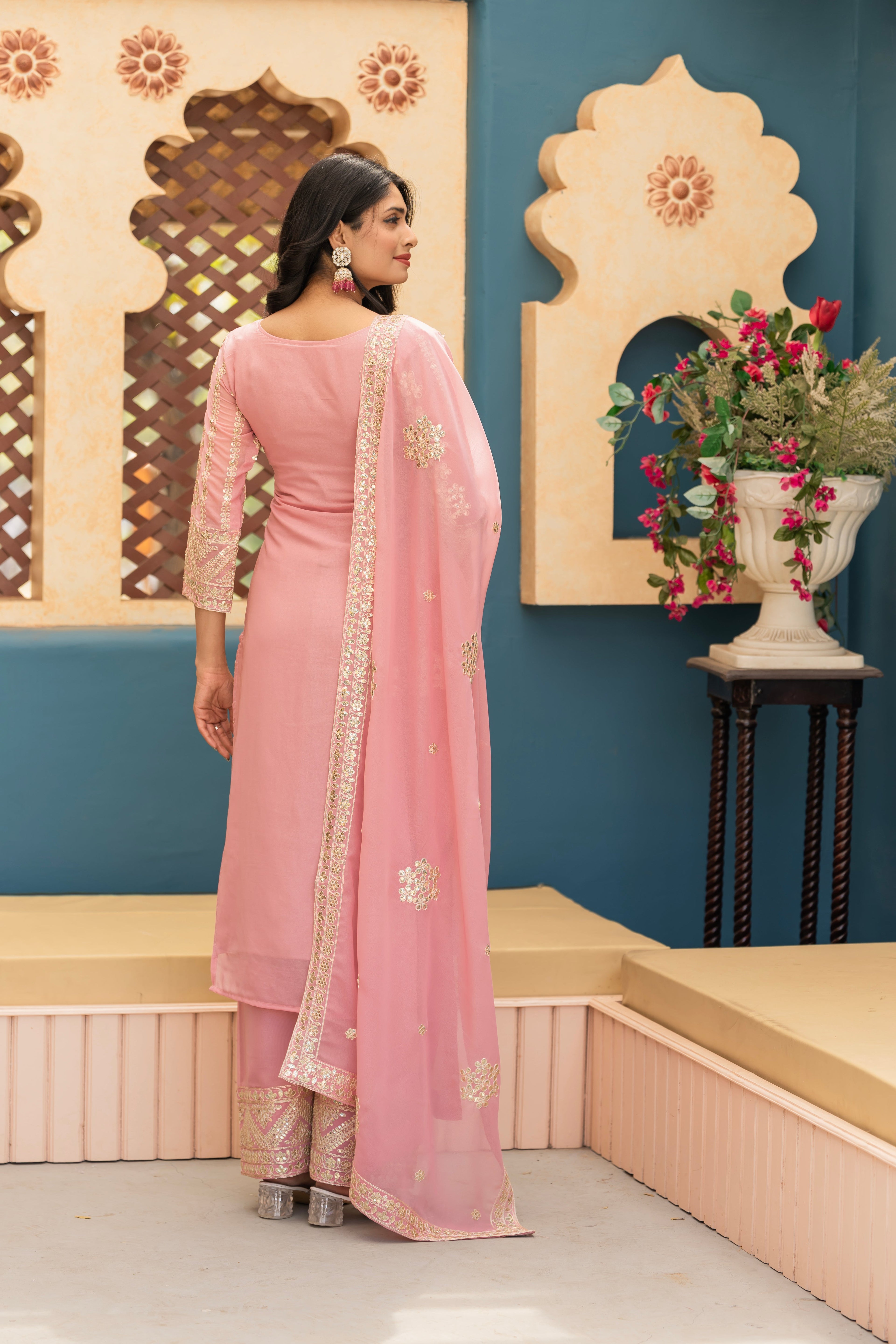 Beautiful Fancy Top Plazzo And Dupatta With Embroidery Work