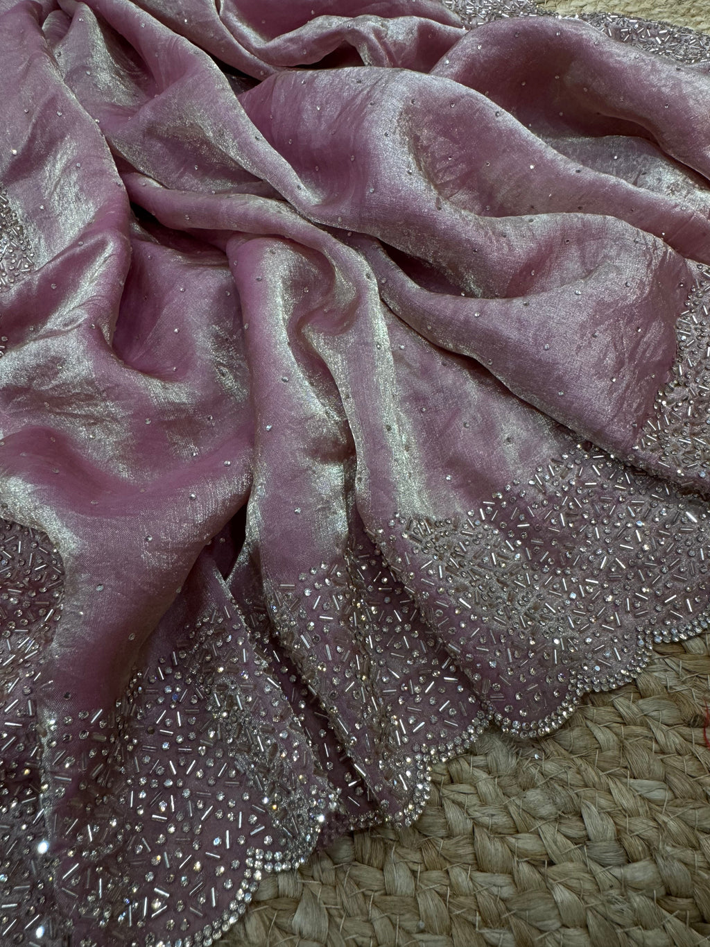 Designer Party Wear Saree With Jarkhan Diamond Work