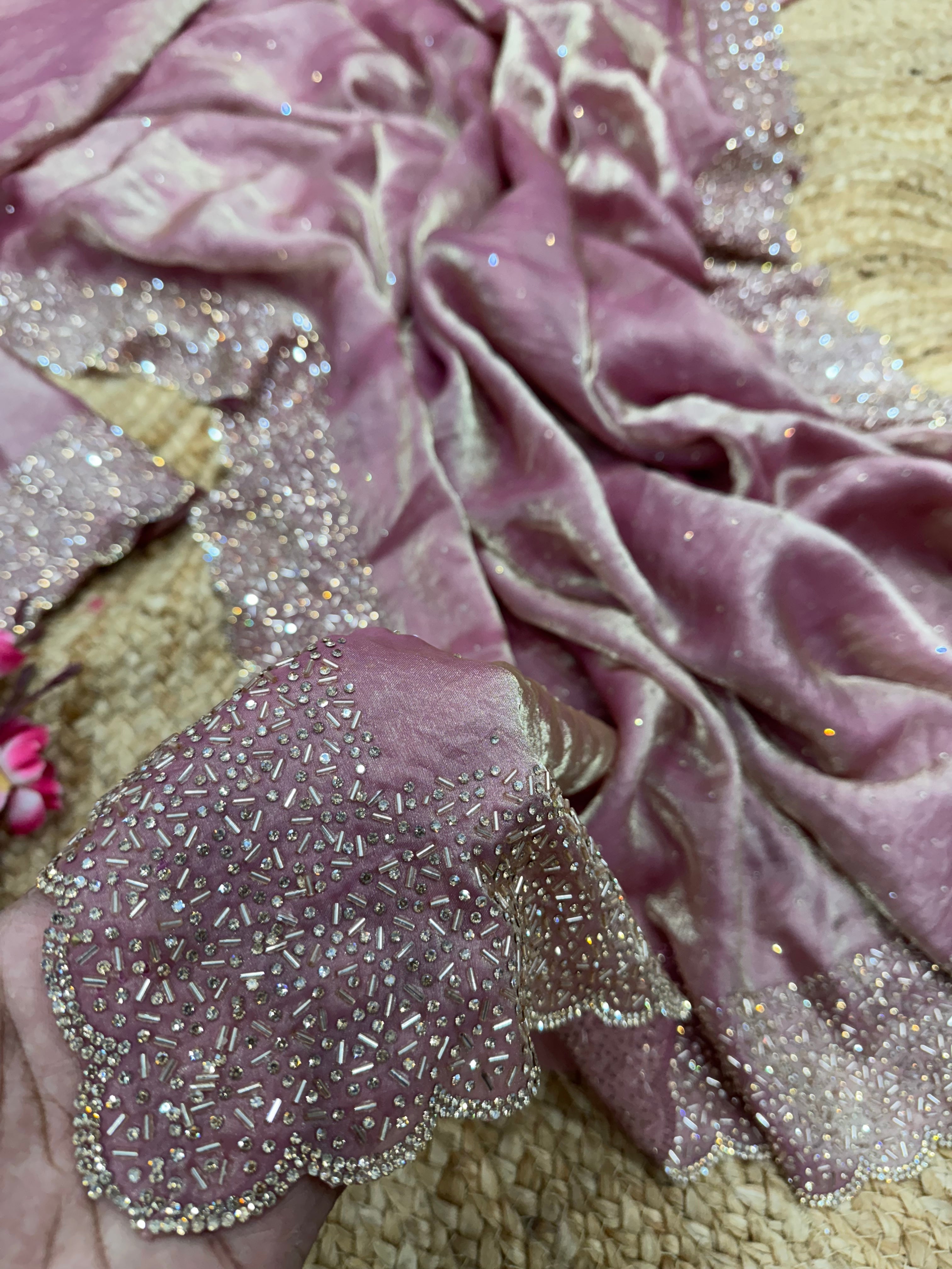 Designer Party Wear Saree With Jarkhan Diamond Work