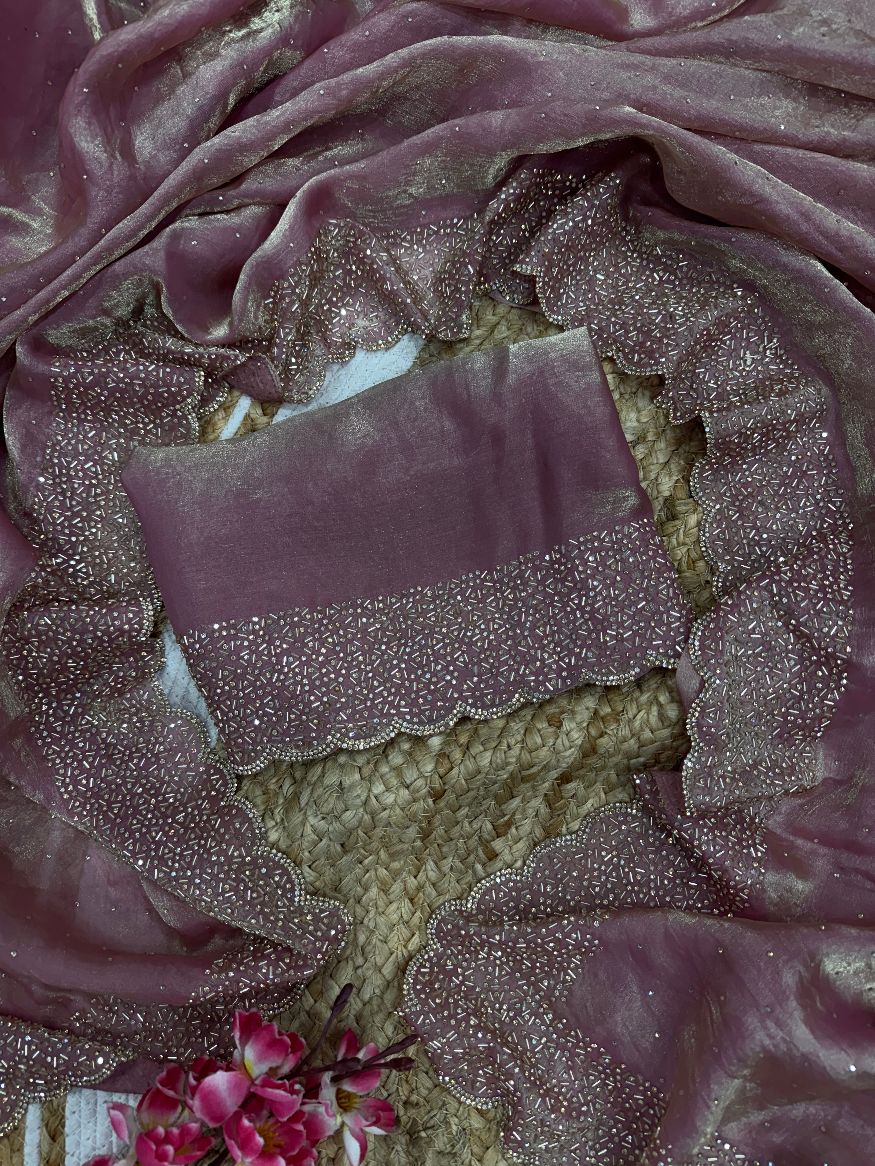Designer Party Wear Saree With Jarkhan Diamond Work