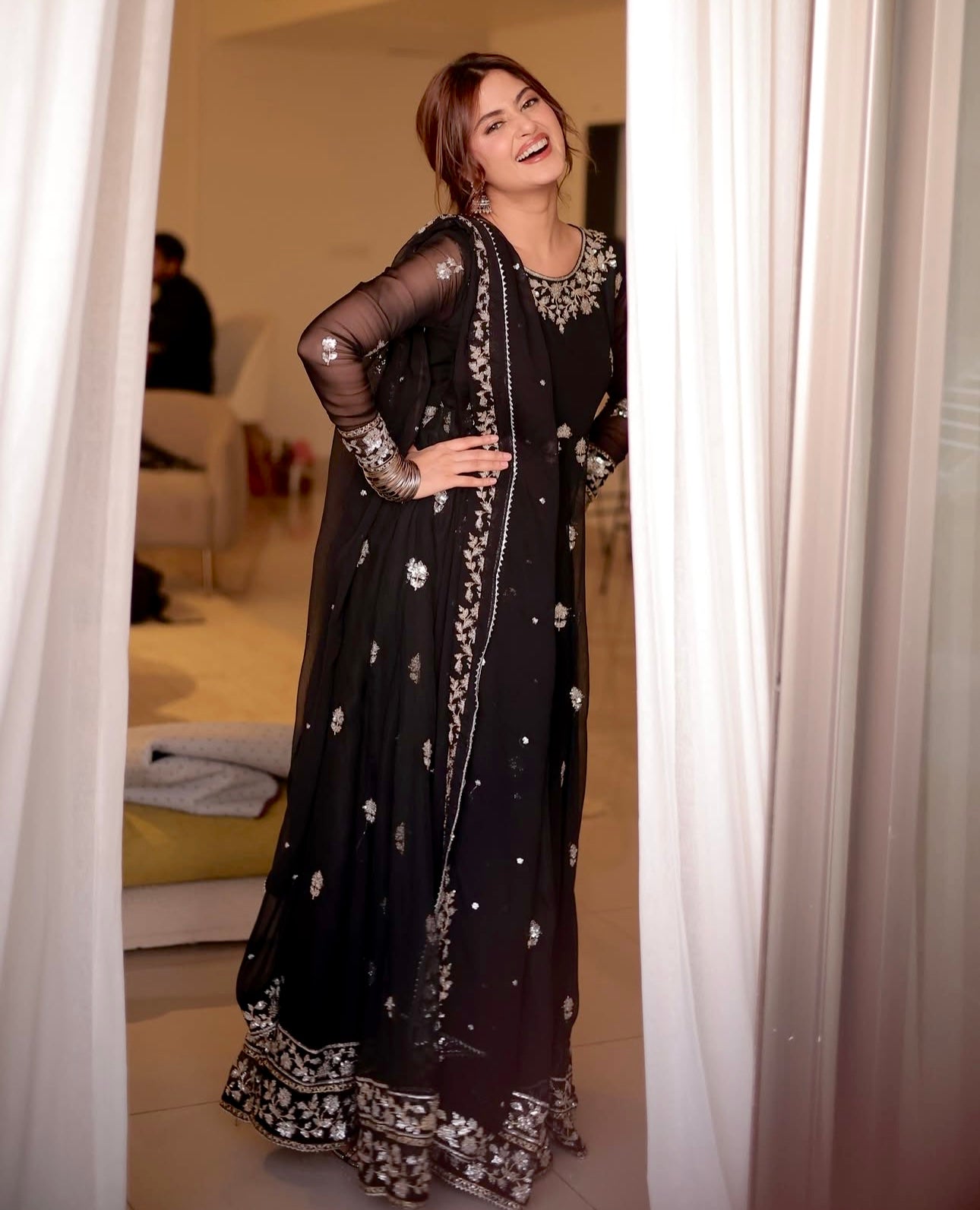 Beautiful Party Wear Gown -Pent And Dupatta With Embroidery Sequence Work