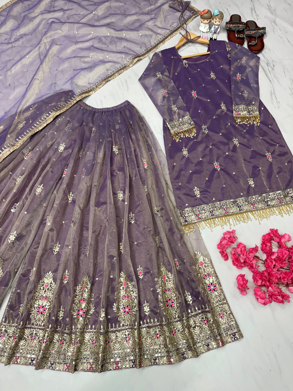Designer Party Wear Look Top Plazzo & Dupatta Set