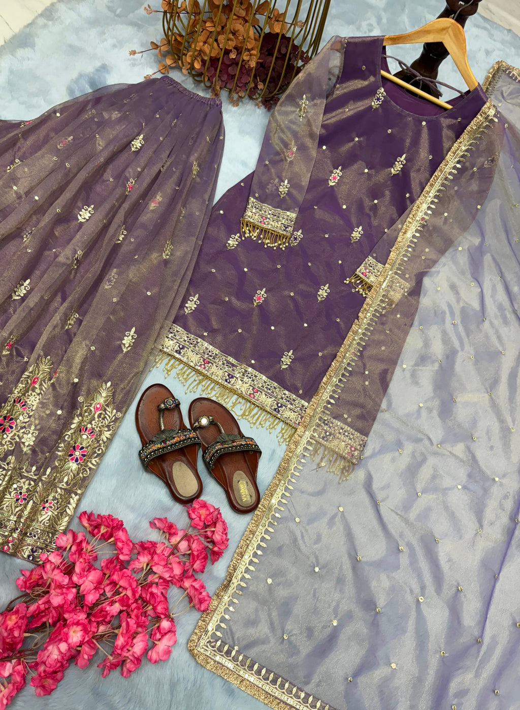 Designer Party Wear Look Top Plazzo & Dupatta Set