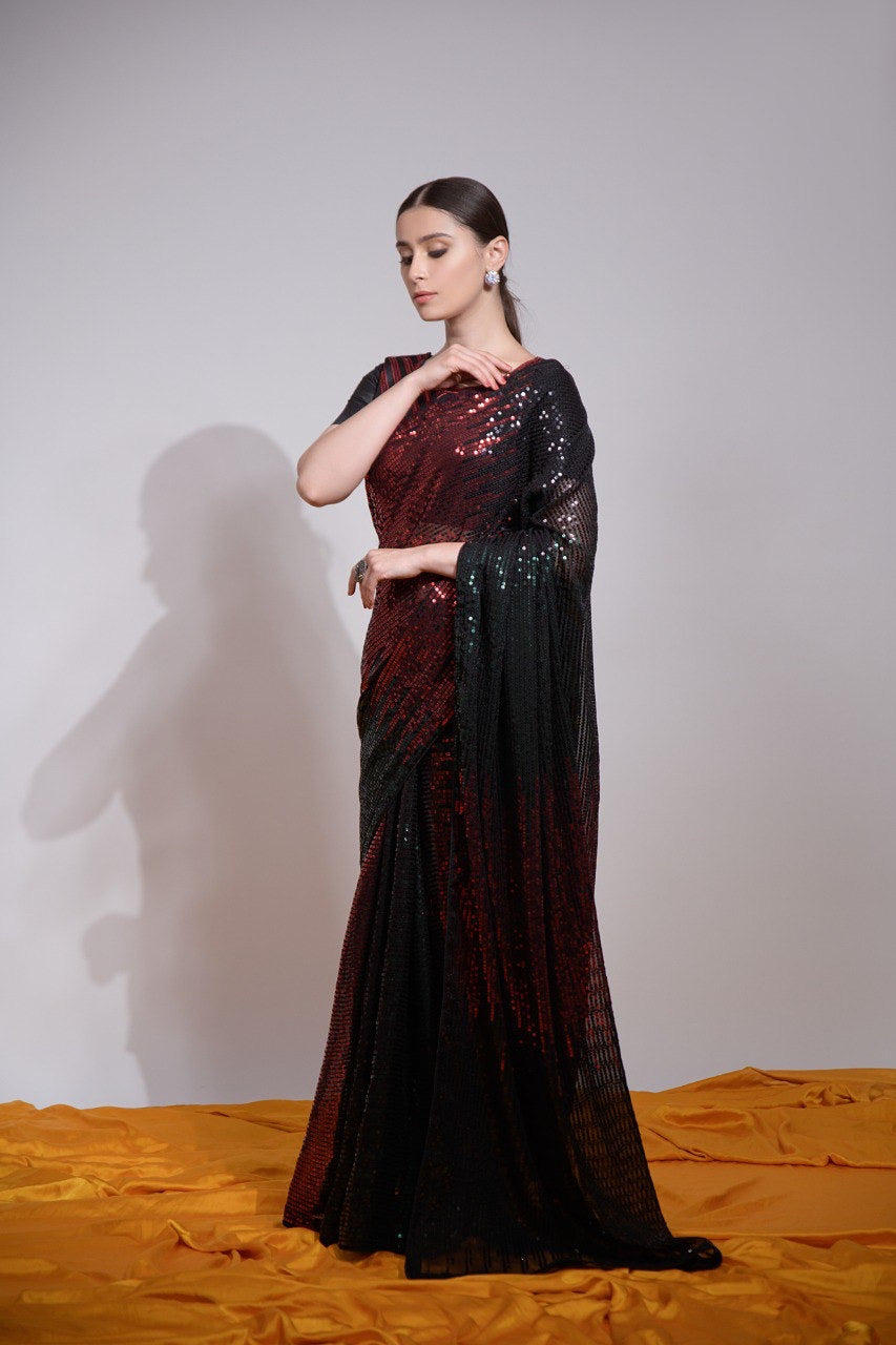 Designer Saree With Multicolored Sequence Embroidery Work
