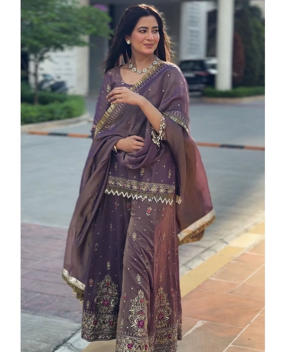 Designer Party Wear Look Top Plazzo & Dupatta Set