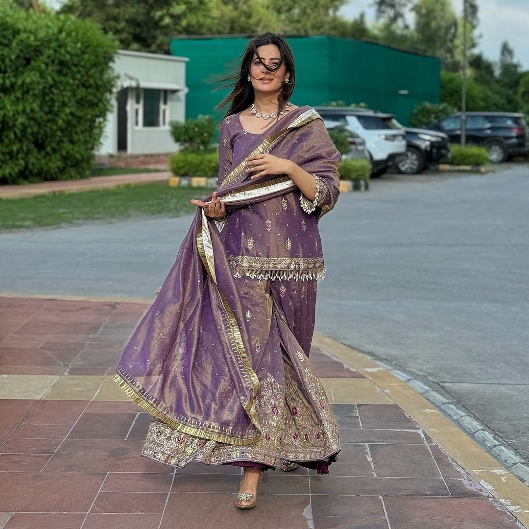 Designer Party Wear Look Top Plazzo & Dupatta Set