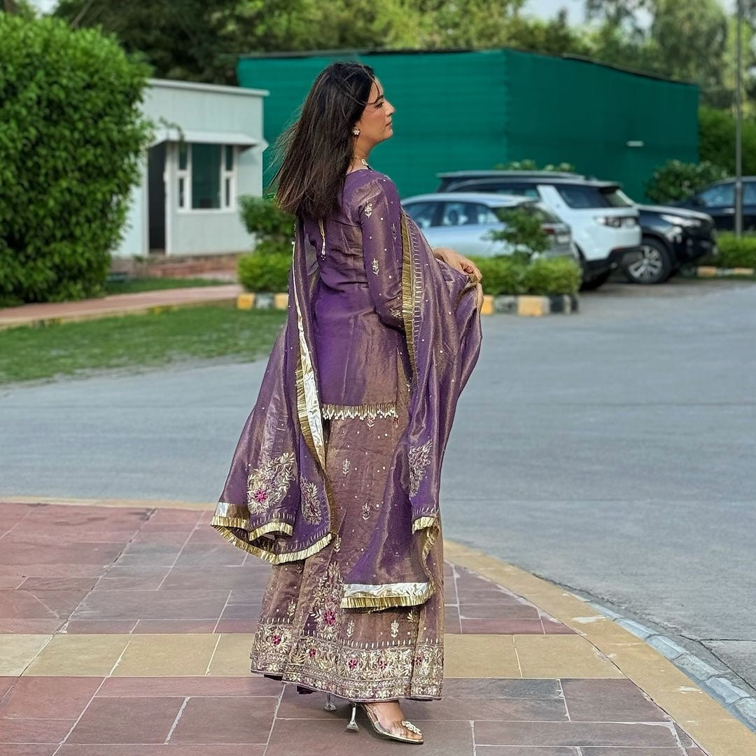Designer Party Wear Look Top Plazzo & Dupatta Set
