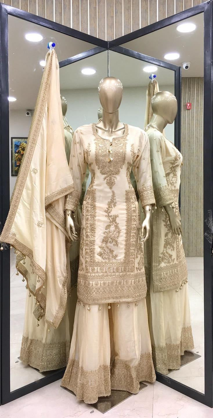 Party Wear Look Pure Silk Top Plazzo & Dupatta Set