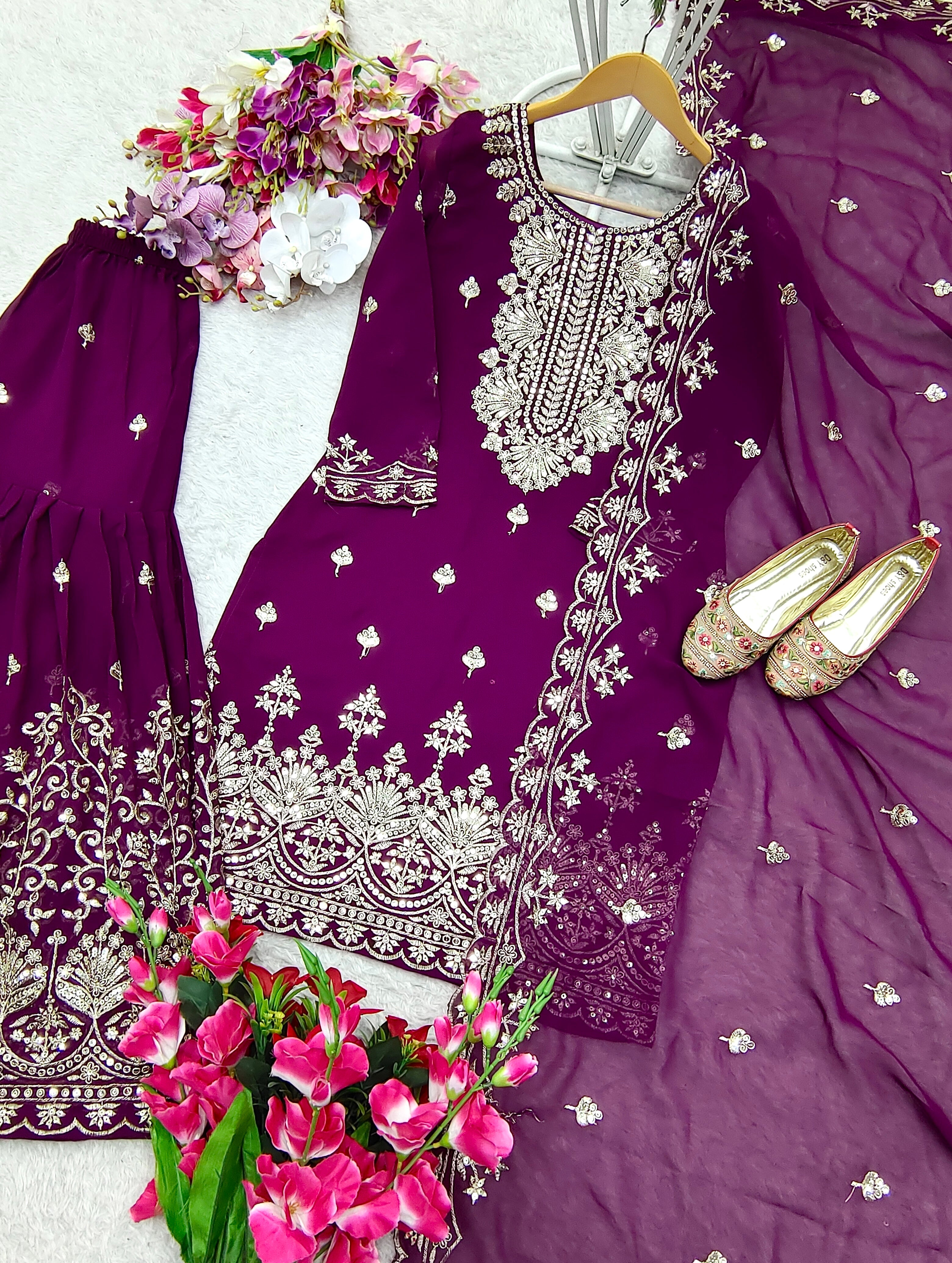 Beautiful Party Wear Top-Sarara And Fancy Dupatta