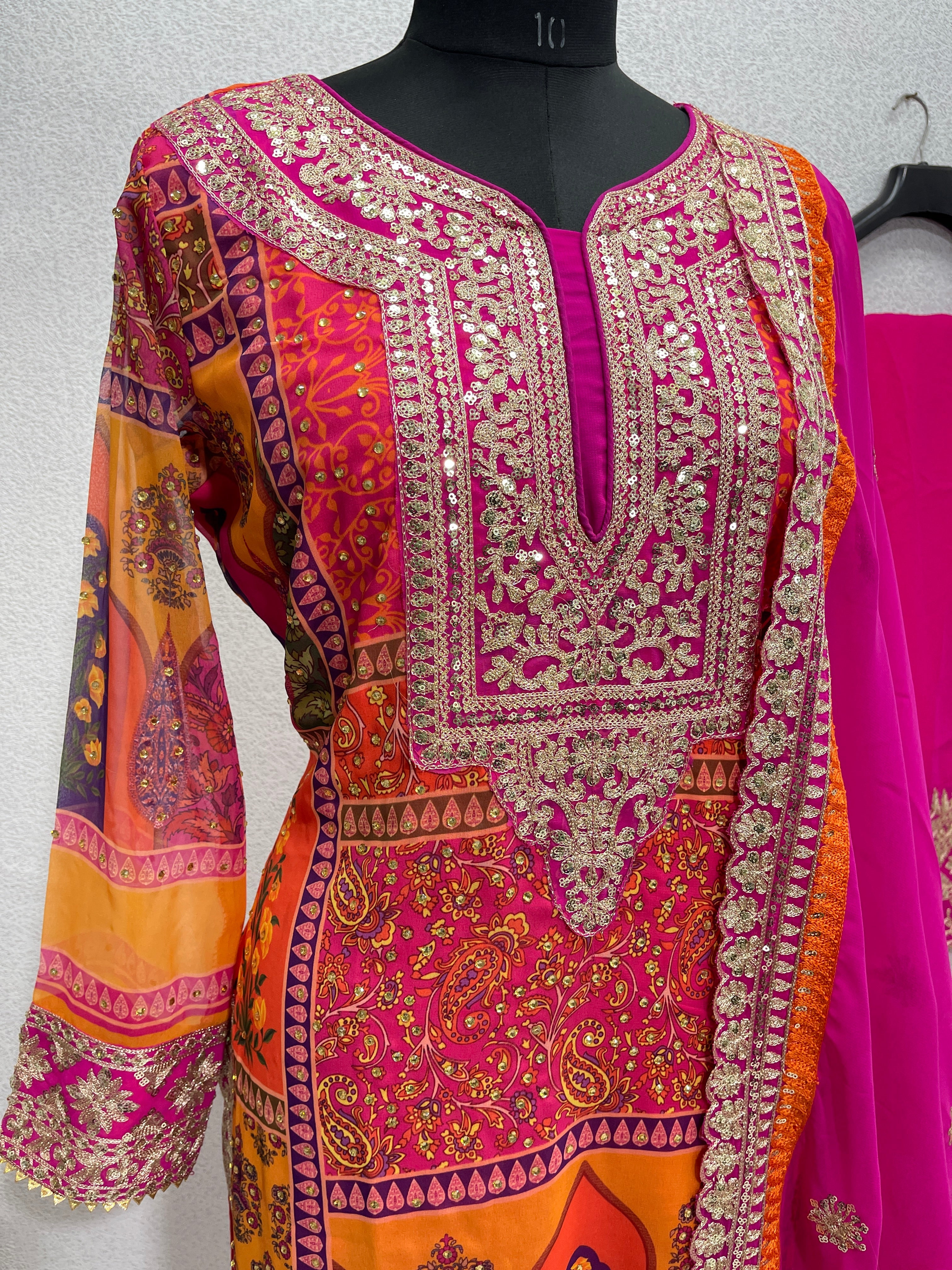 Beautiful Party Wear Top And Plazzo With Dupatta With Dimond Hand Work