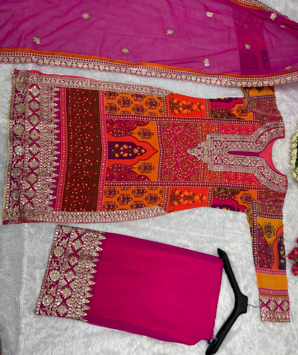 Beautiful Party Wear Top And Plazzo With Dupatta With Dimond Hand Work