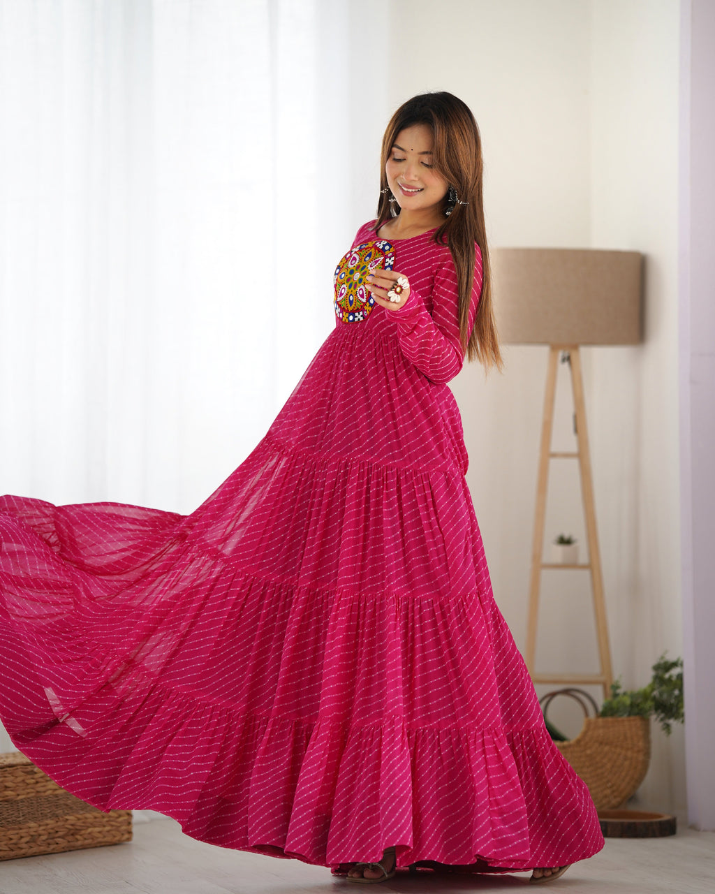 Beautiful Laheriya Print Anarkali Gown