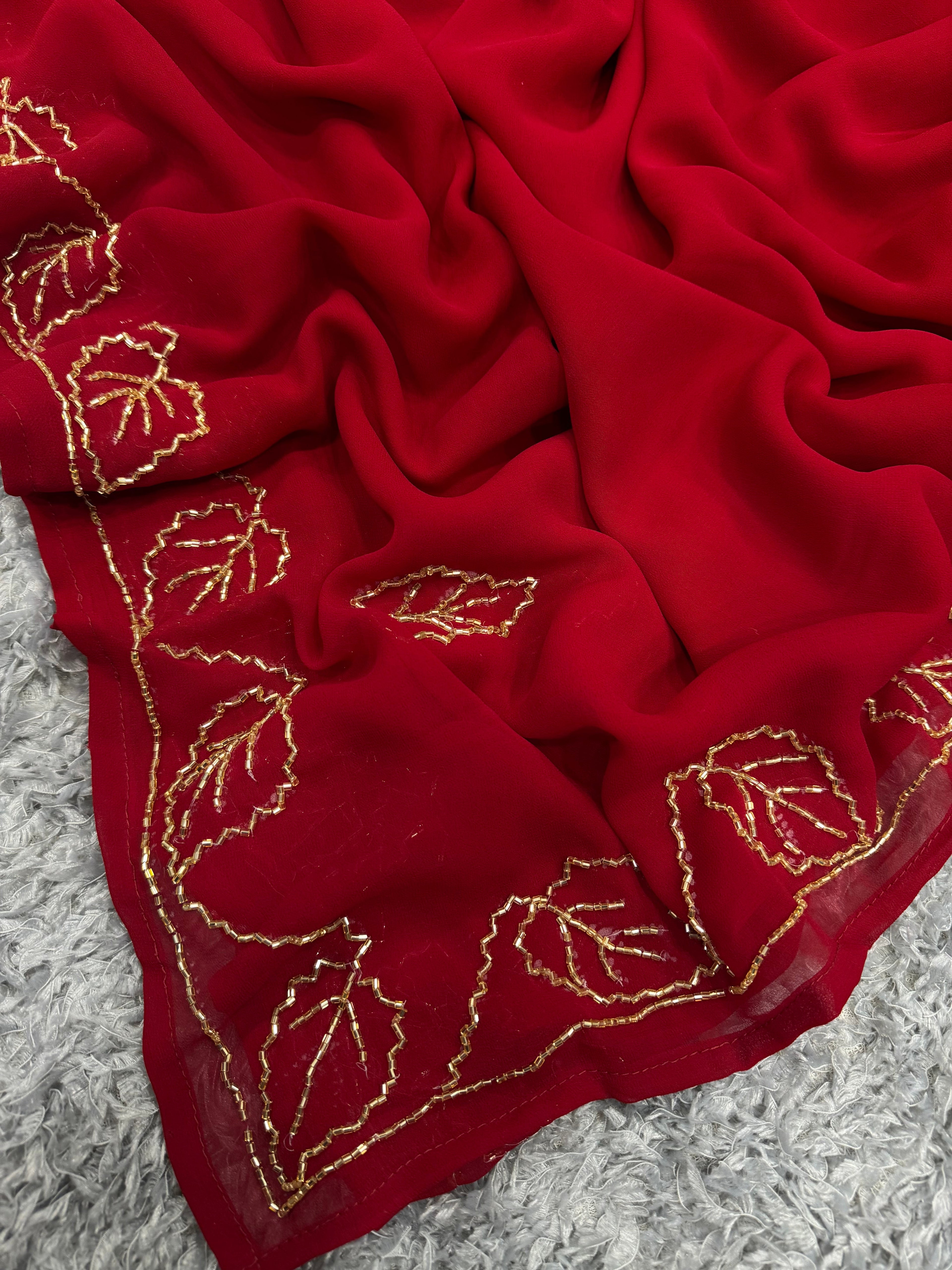 Designer Party Wear Saree With Beautiful Katdana Handwork
