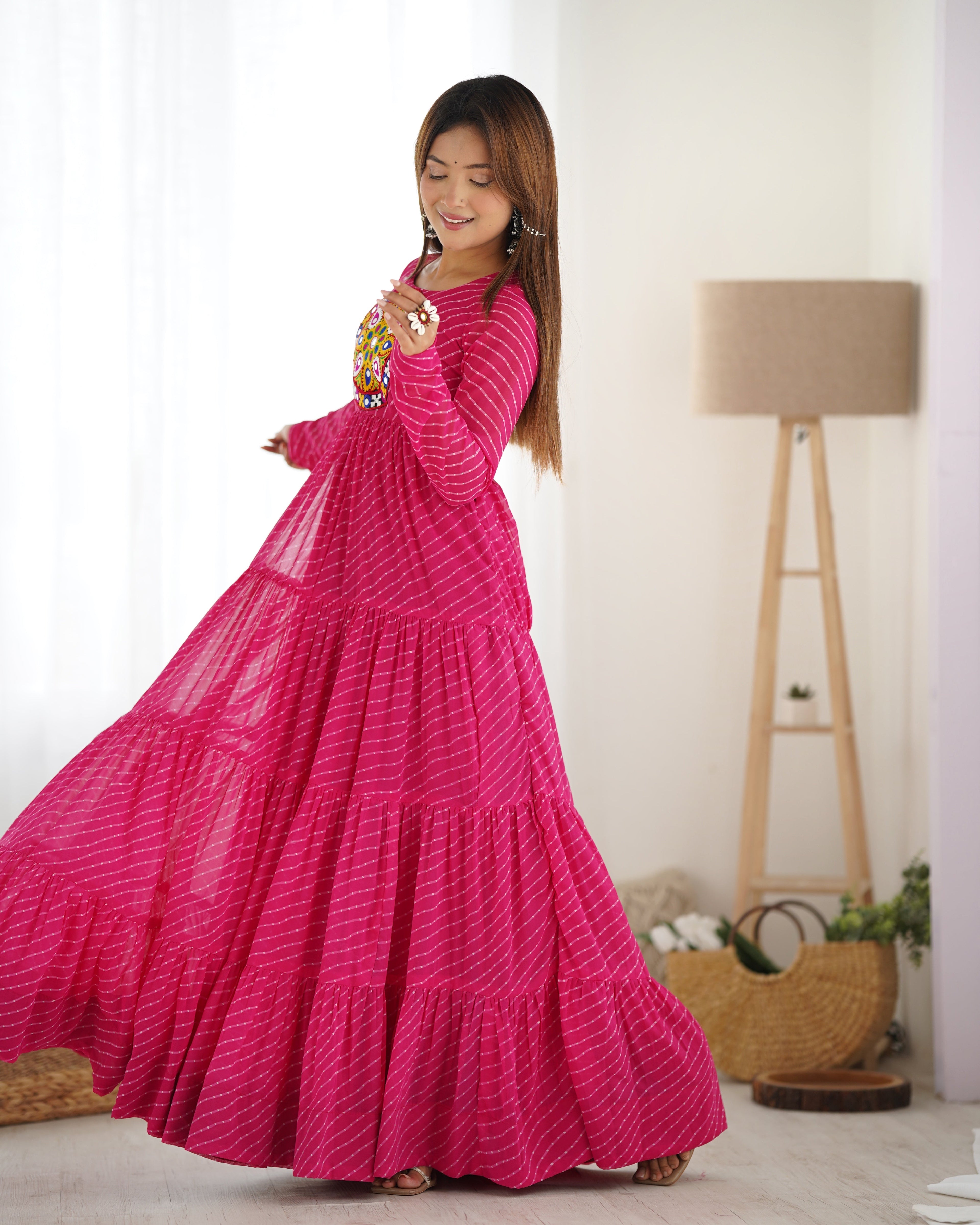 Beautiful Laheriya Print Anarkali Gown