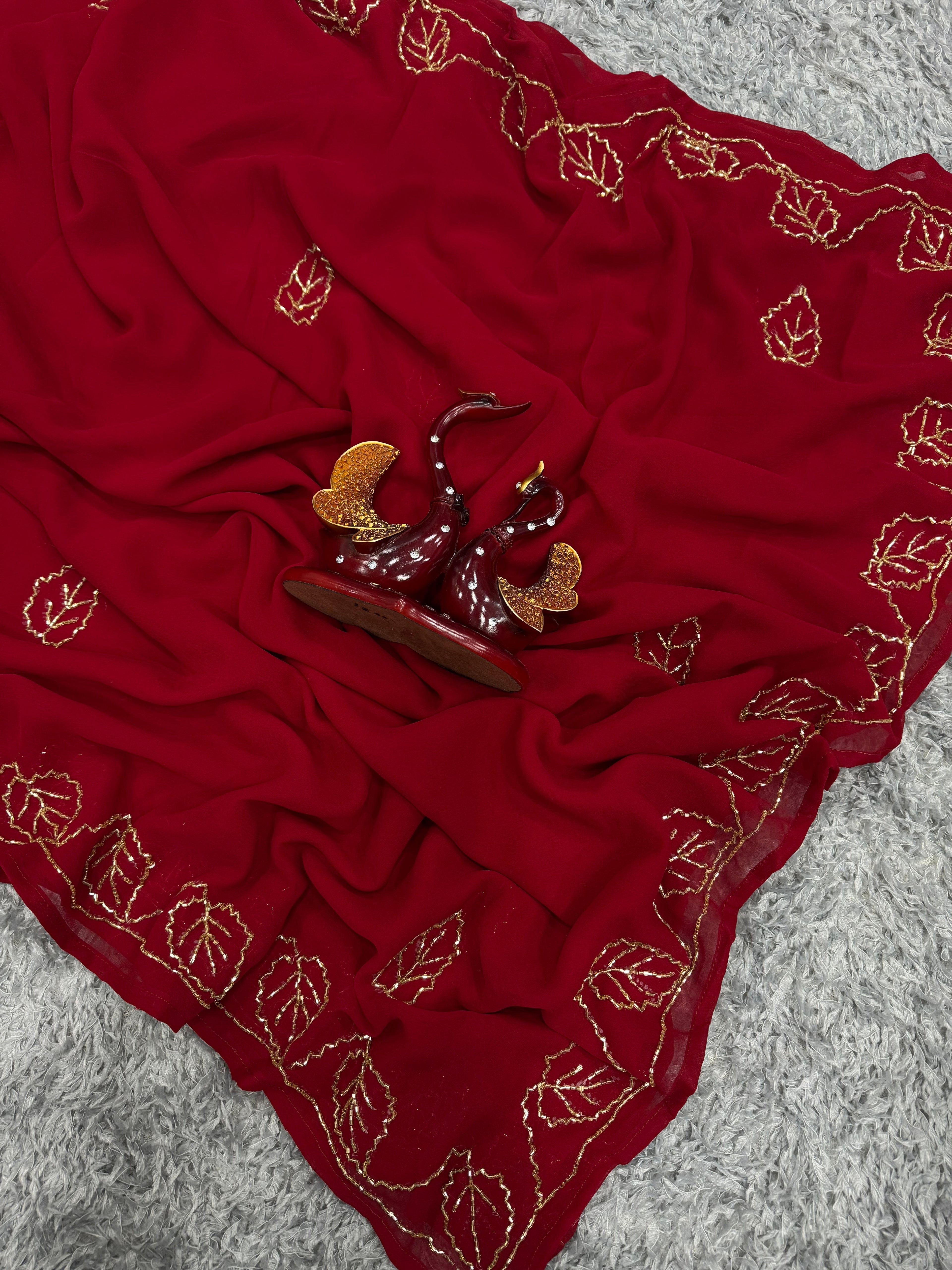 Designer Party Wear Saree With Beautiful Katdana Handwork