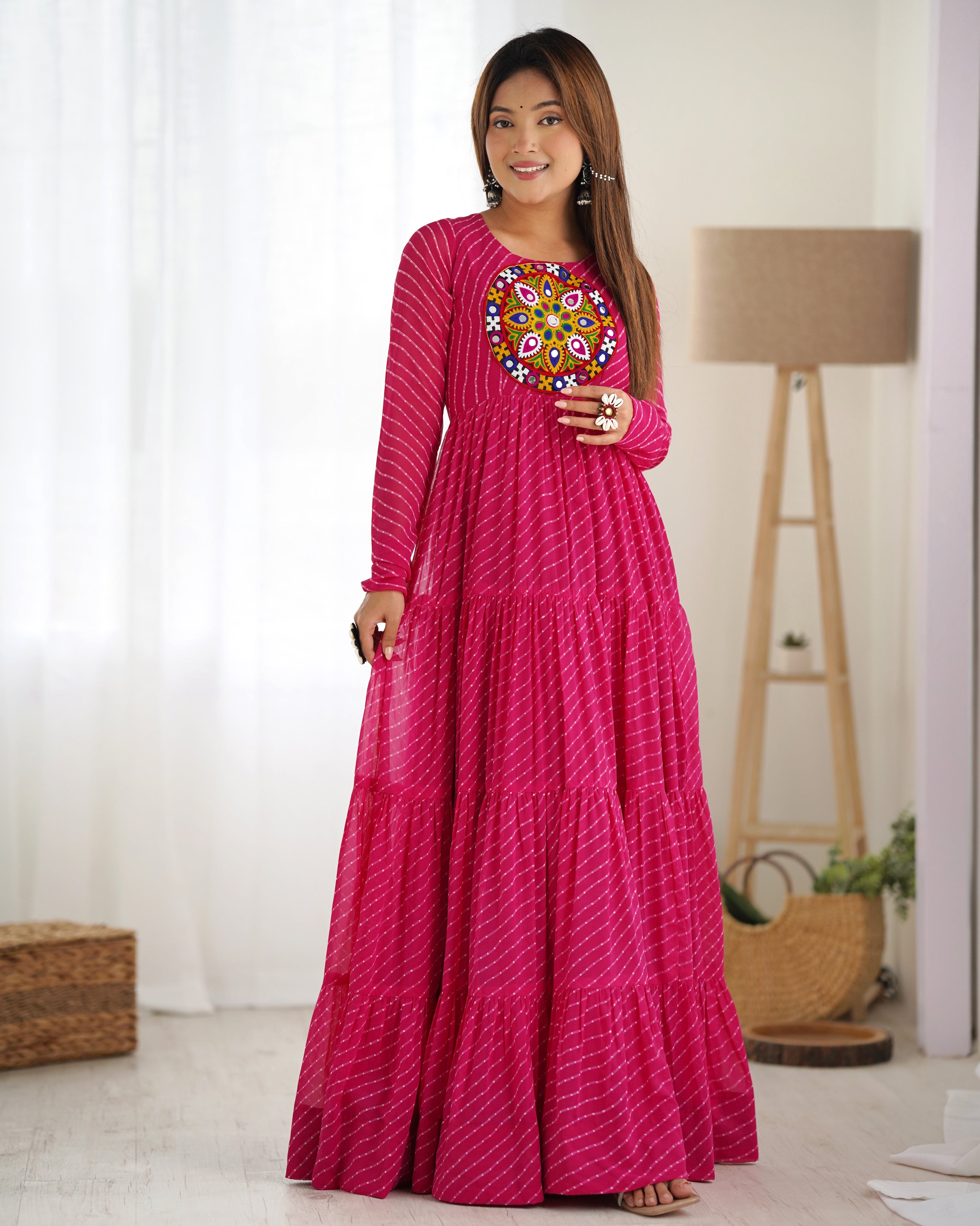 Beautiful Laheriya Print Anarkali Gown