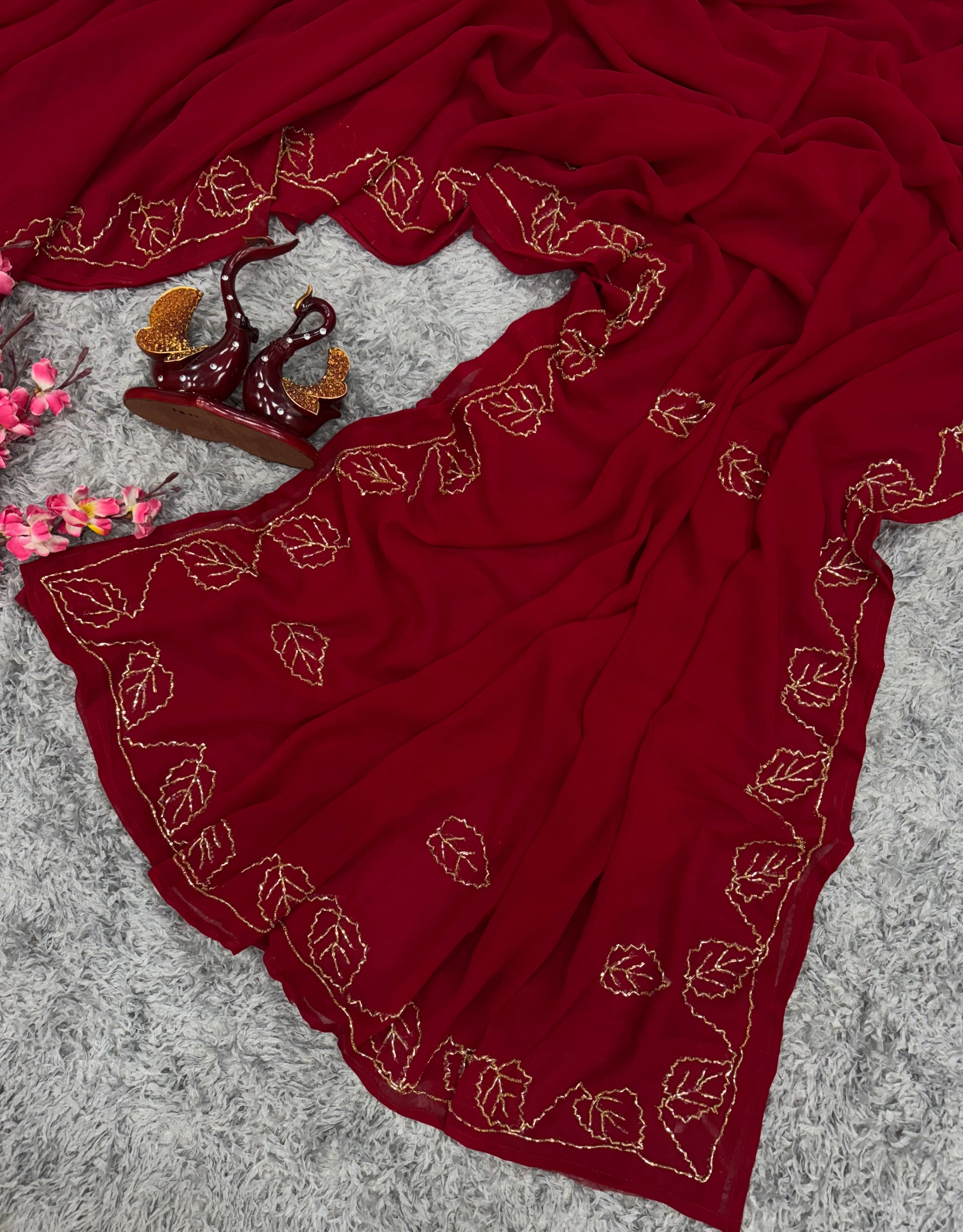 Designer Party Wear Saree With Beautiful Katdana Handwork