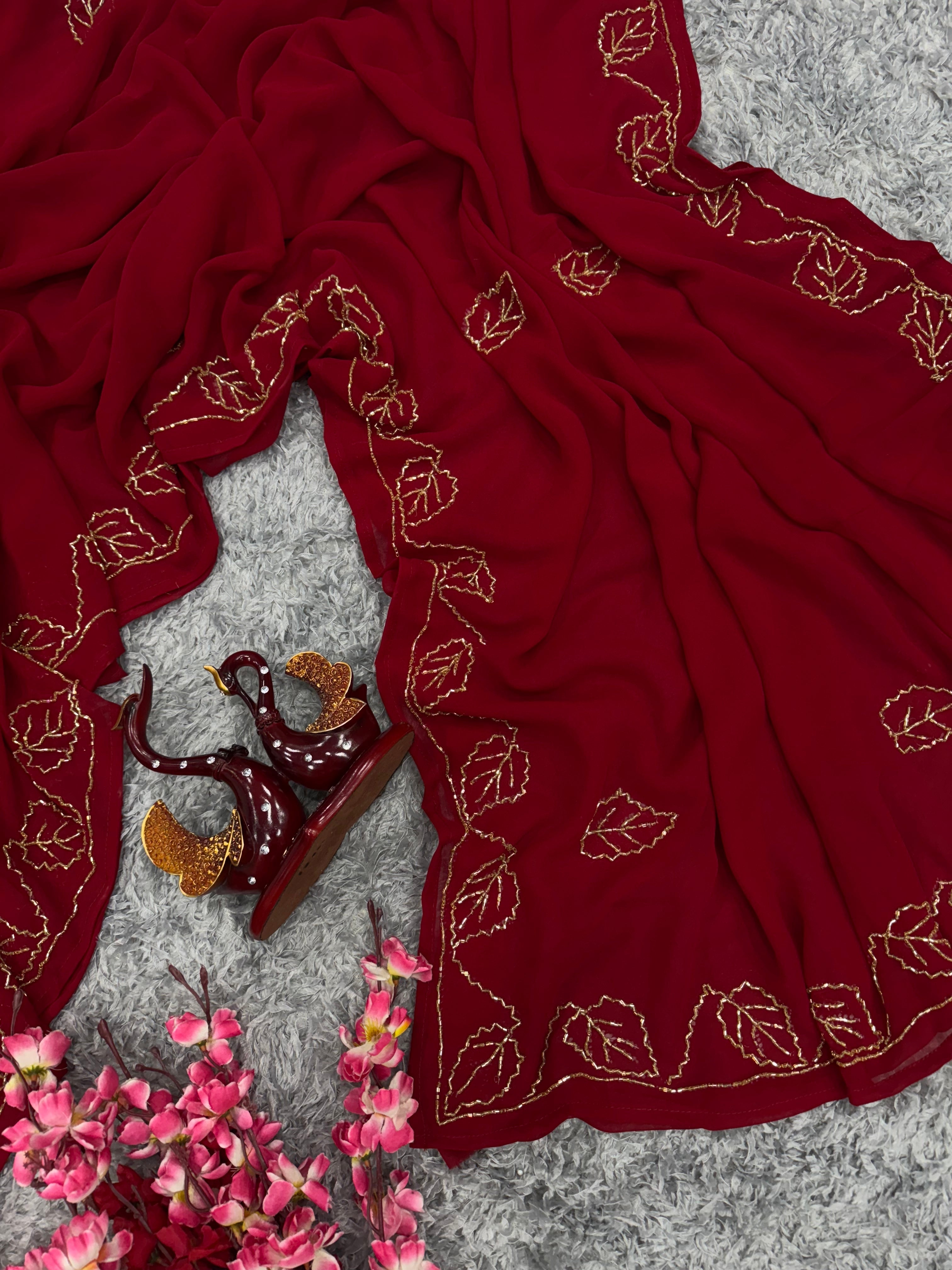 Designer Party Wear Saree With Beautiful Katdana Handwork