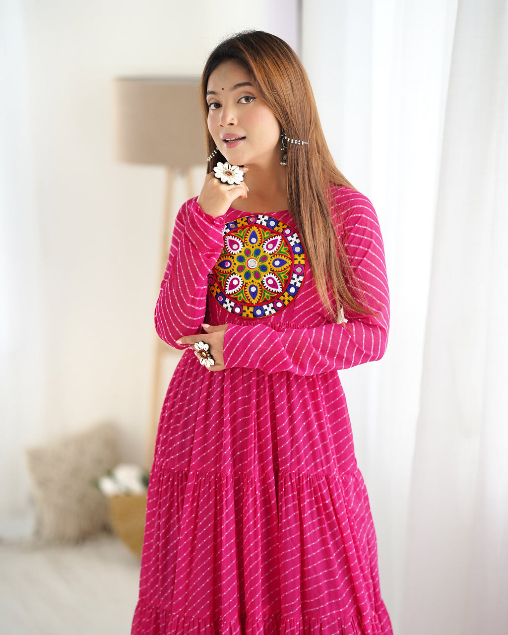 Beautiful Laheriya Print Anarkali Gown
