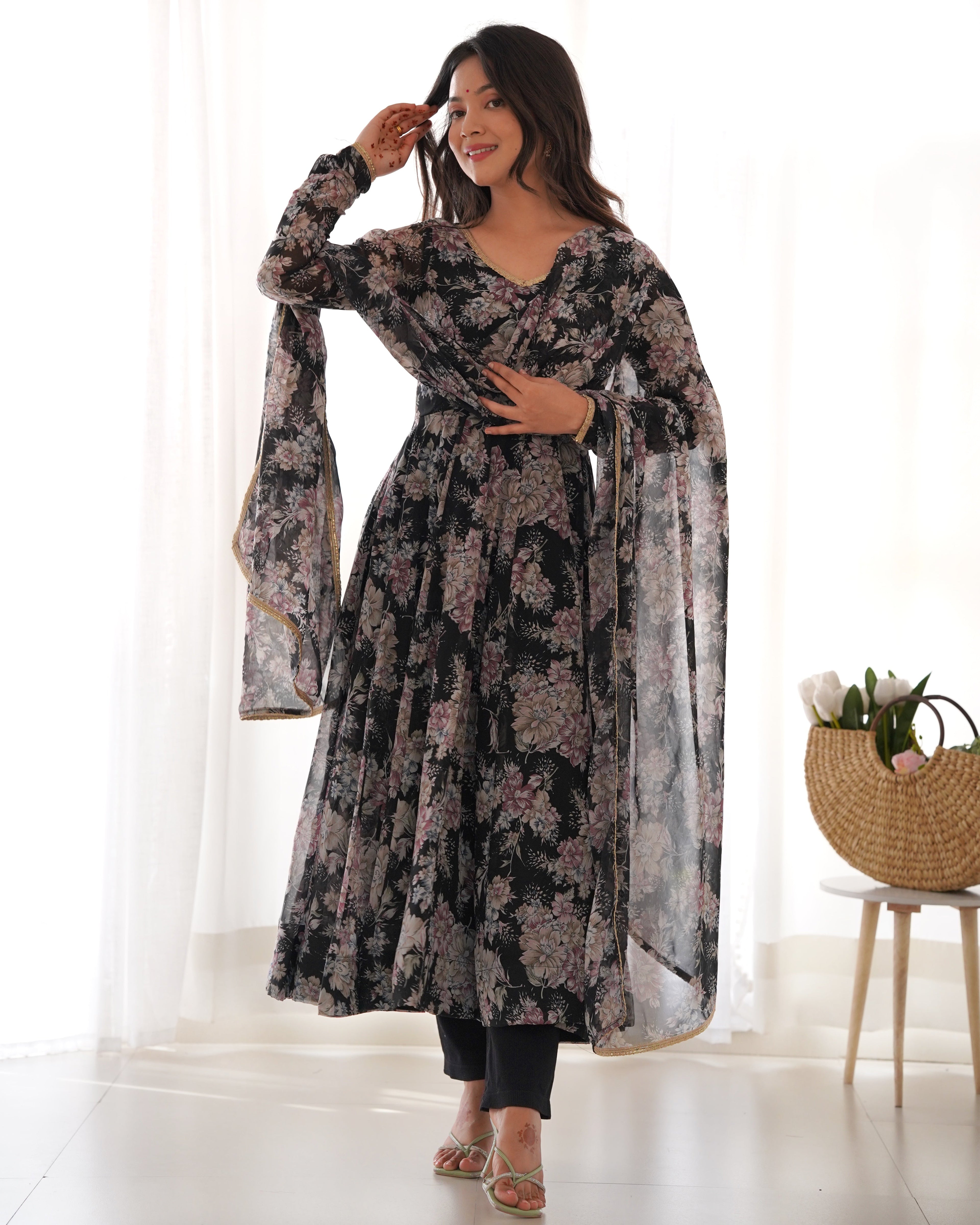 Beautiful Party Wear Anarkali Gown Pent And Dupatta
