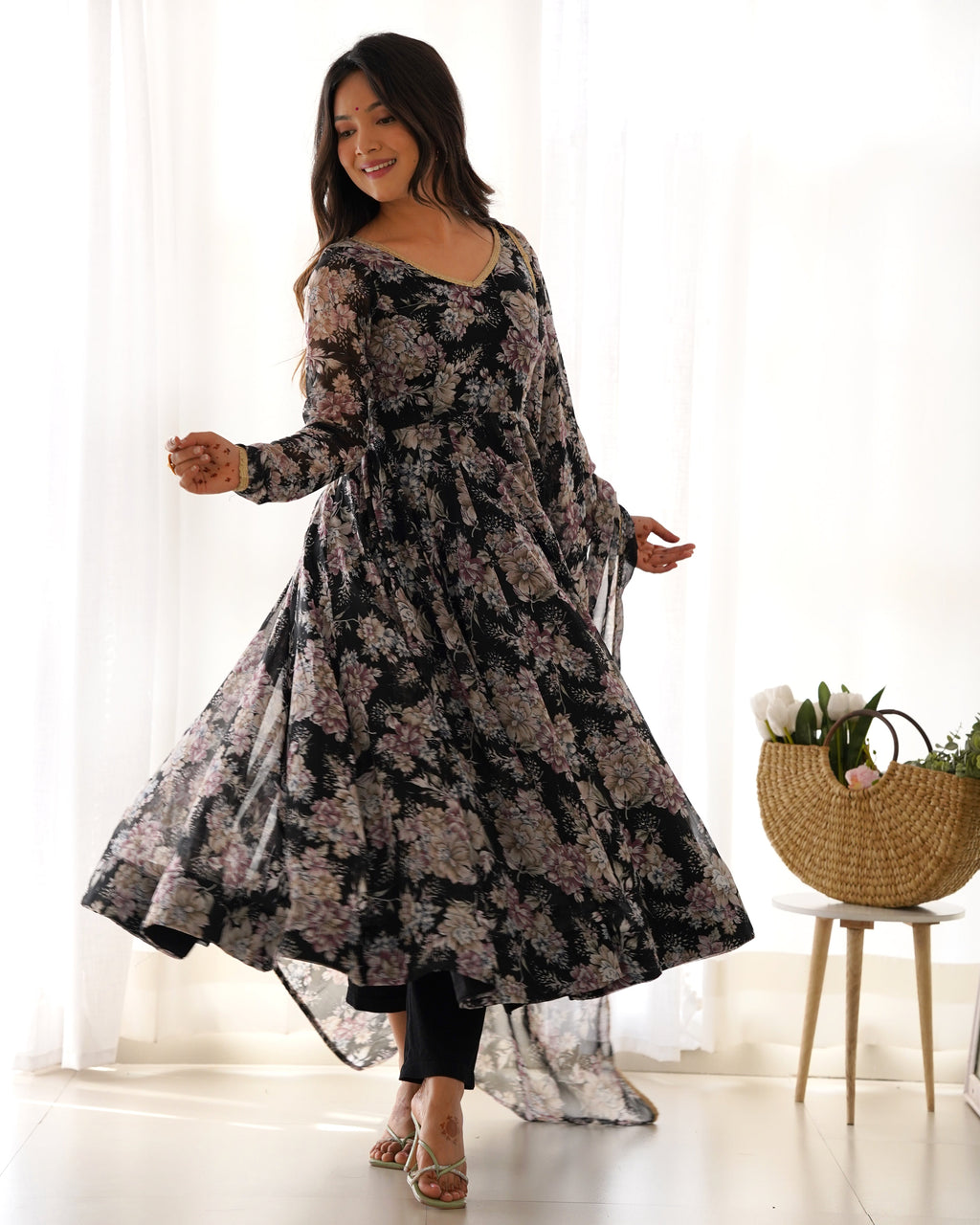 Beautiful Party Wear Anarkali Gown Pent And Dupatta