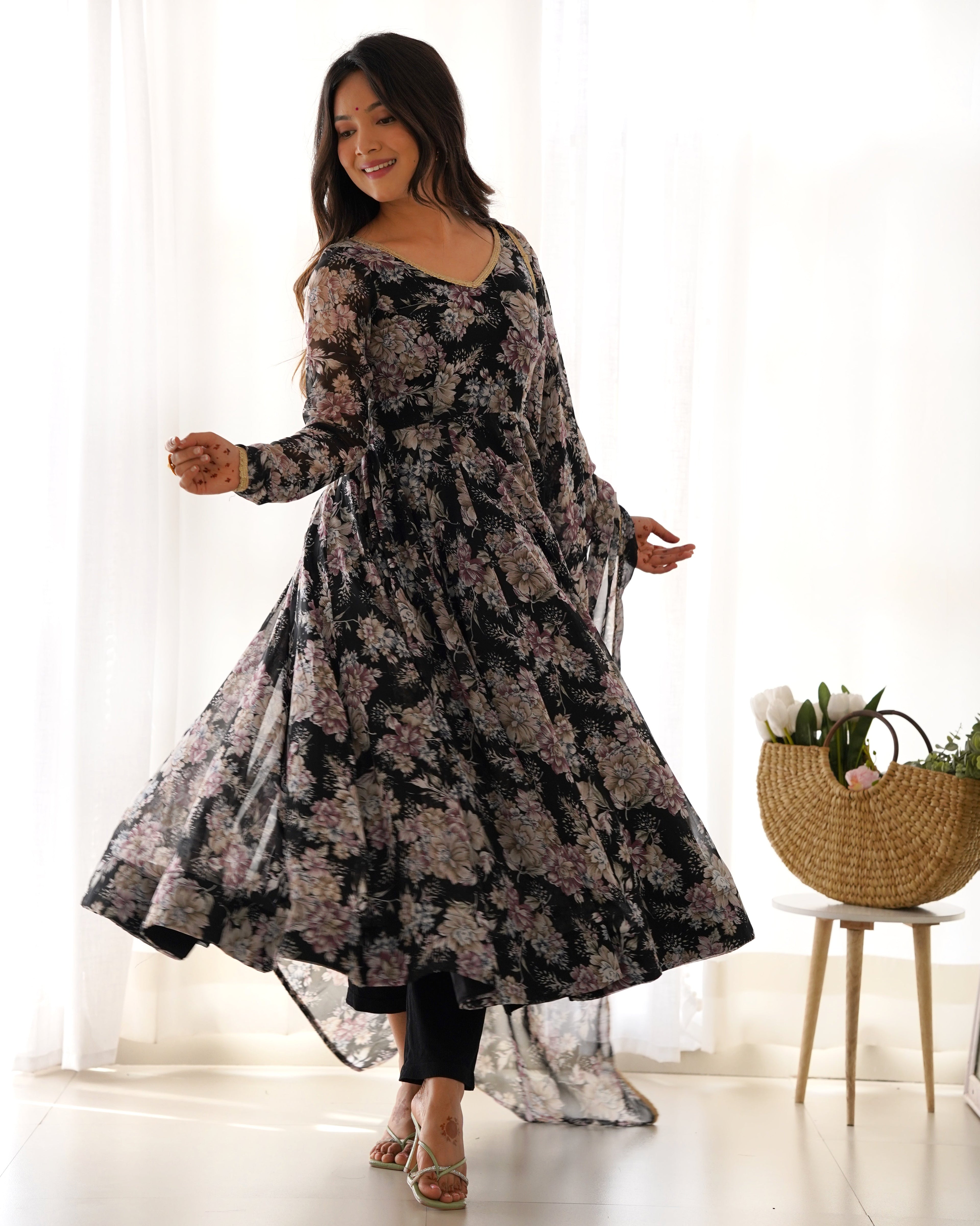 Beautiful Party Wear Anarkali Gown Pent And Dupatta