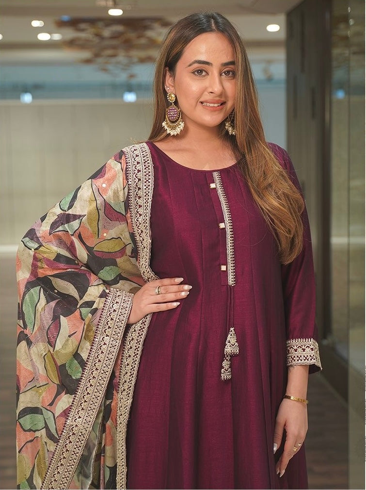 Designer Party Wear Look Heavy Embroidery Sequence Work Gown With Dupatta