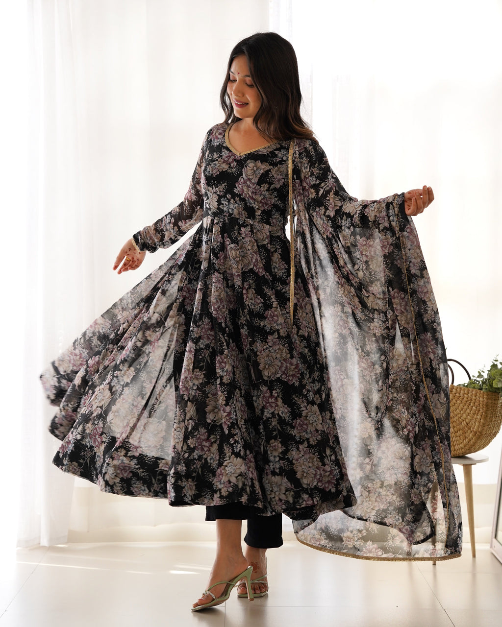 Beautiful Party Wear Anarkali Gown Pent And Dupatta