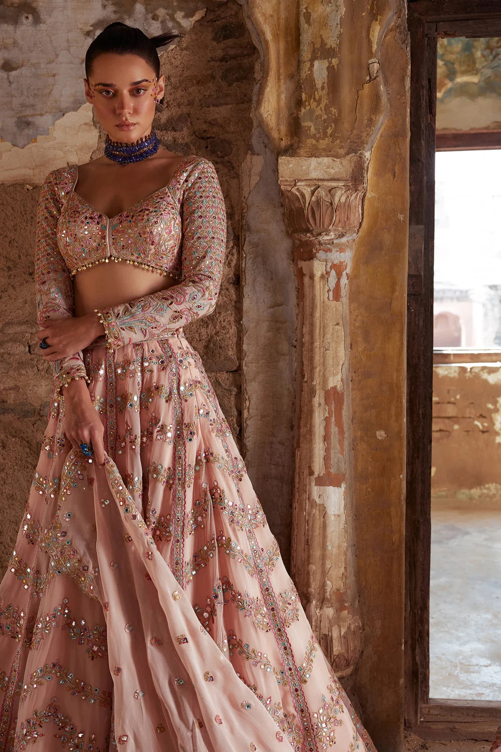 Beautiful Designer Lehenga Choli With Paper Mirror, Zari & Thread Work