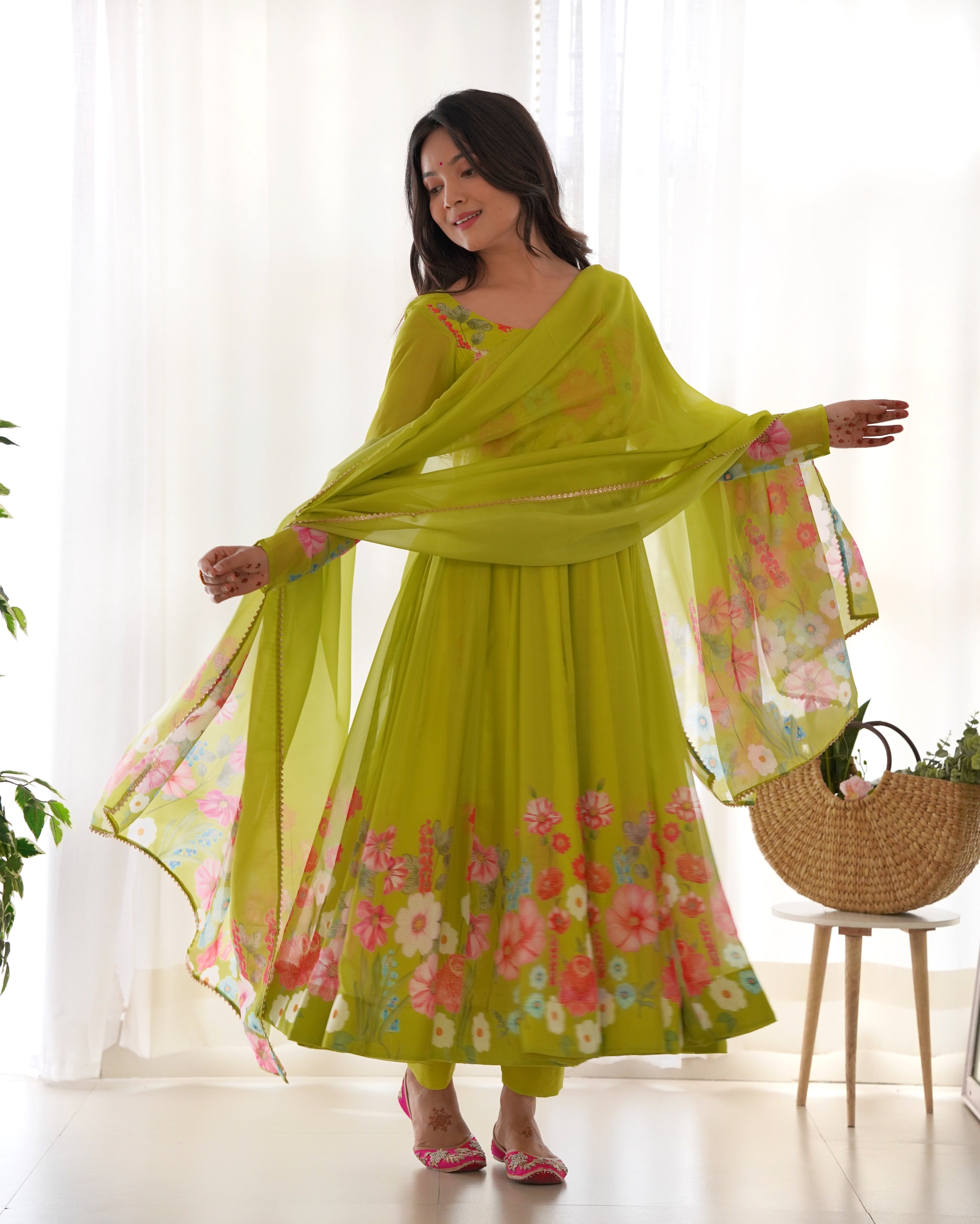 Party Wear Beautiful Anarkali Gown And Pent With Dupatta