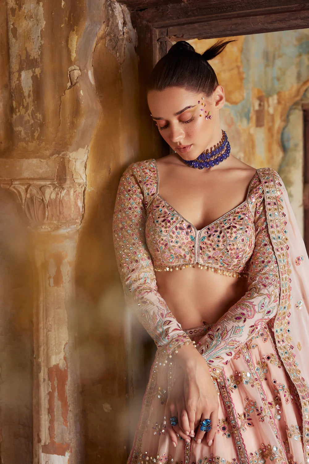 Beautiful Designer Lehenga Choli With Paper Mirror, Zari & Thread Work